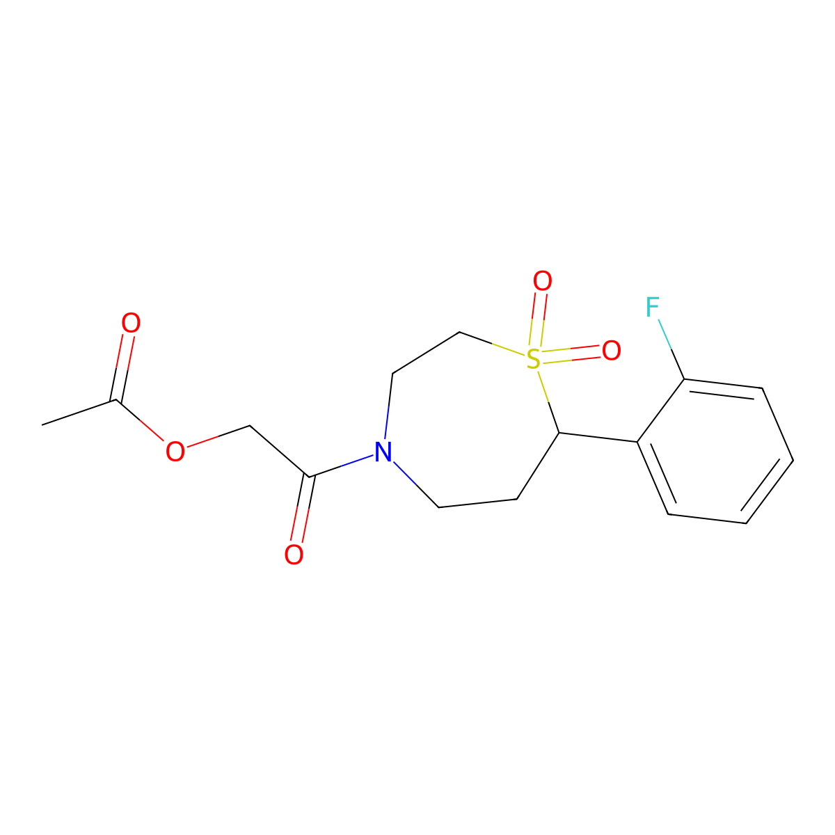 2-(7-(2-Fluorophenyl)-1,1-dioxido-1,4-thiazepan-4-yl)-2-oxoethyl acetate molecular structure, CAS 2034530-01-1