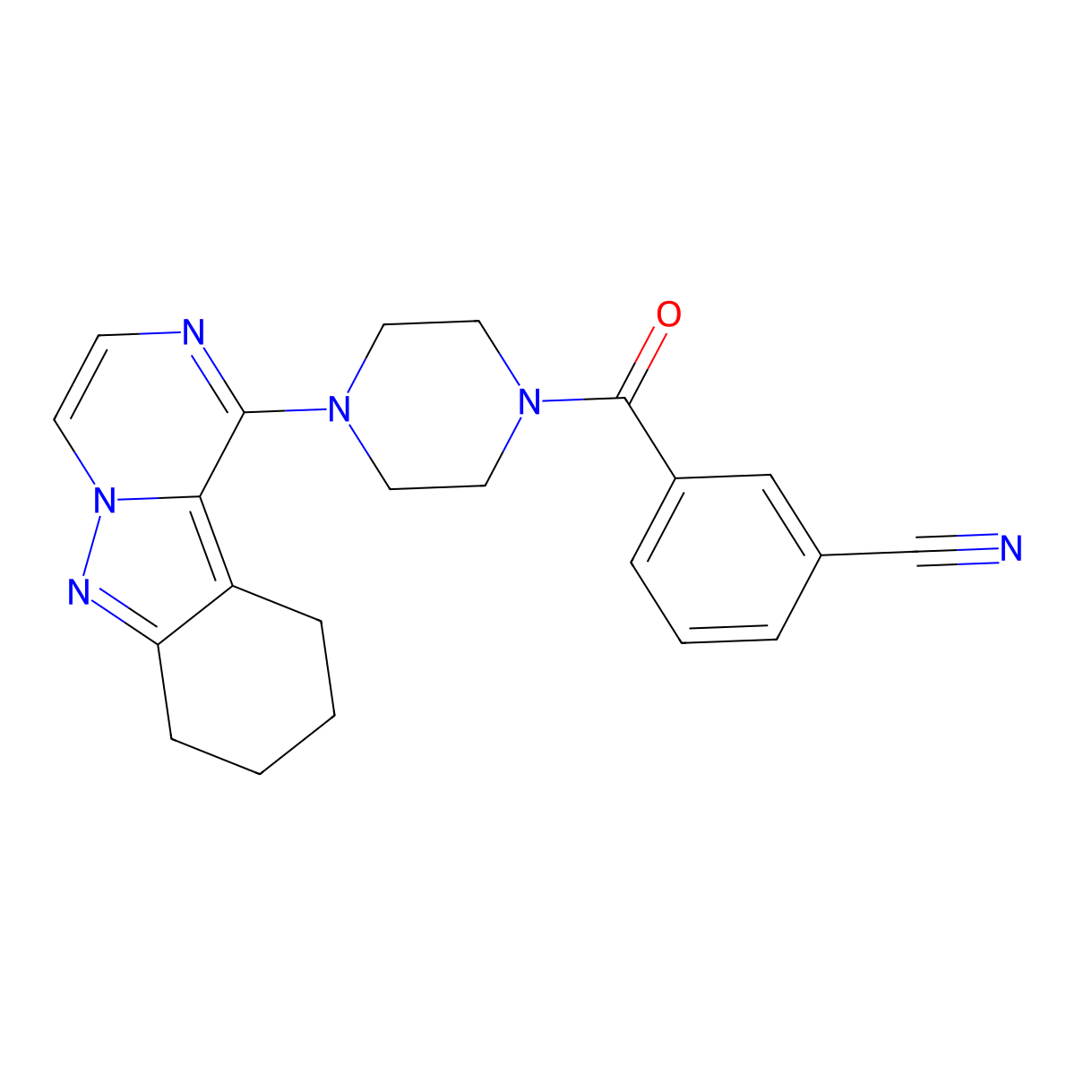3-(4-(7,8,9,10-Tetrahydropyrazino[1,2-b]indazol-1-yl)piperazine-1-carbonyl)benzonitrile molecular structure, CAS 2034530-02-2