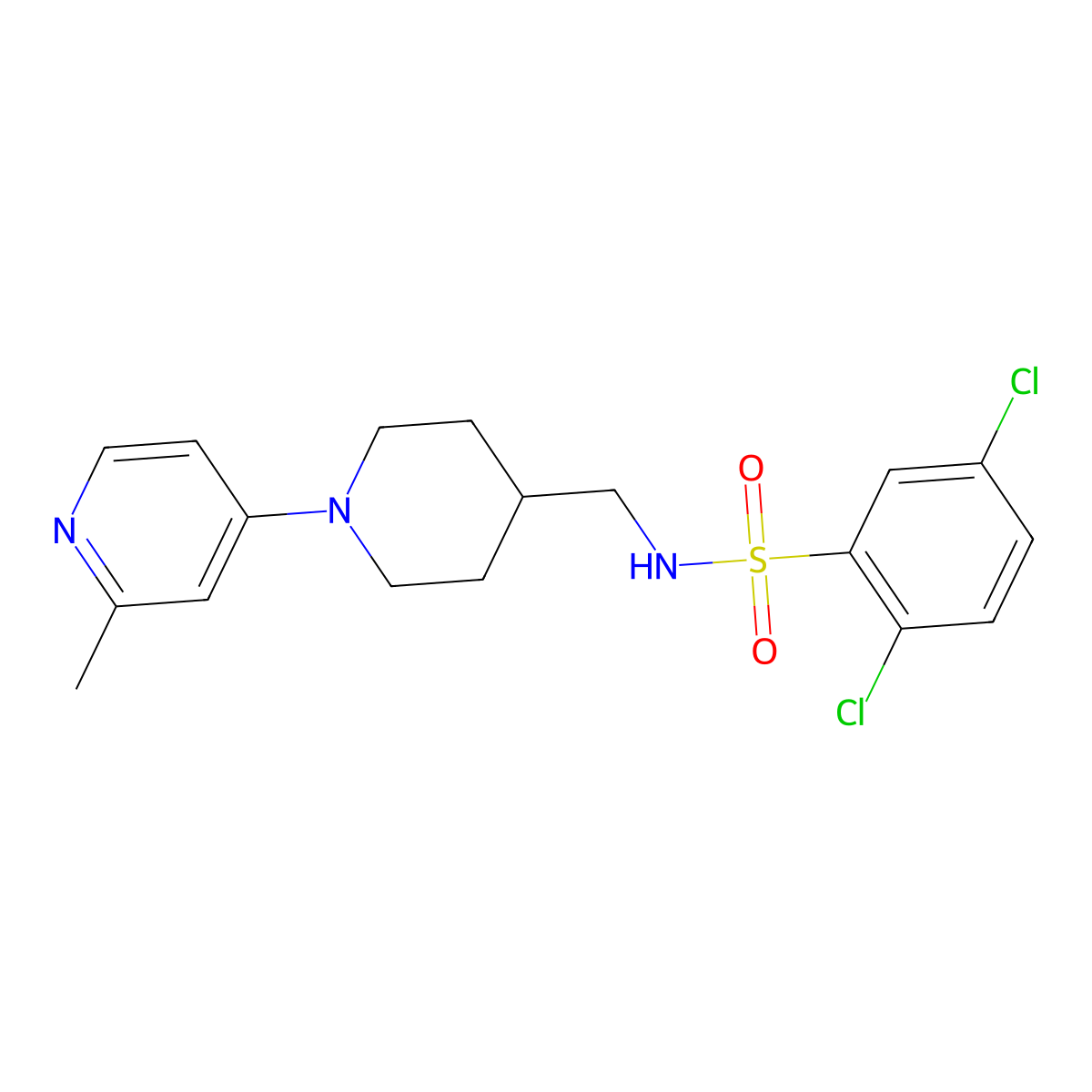 2,5-dichloro-N-((1-(2-methylpyridin-4-yl)piperidin-4-yl)methyl)benzenesulfonamide molecular structure, CAS 2034530-17-9