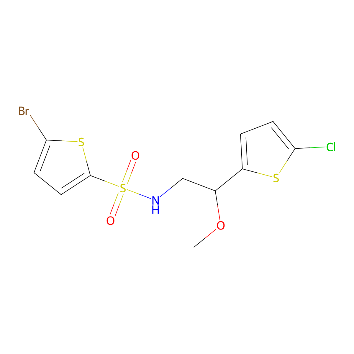 5-bromo-N-[2-(5-chlorothiophen-2-yl)-2-methoxyethyl]thiophene-2-sulfonamide molecular structure, CAS 2034530-20-4