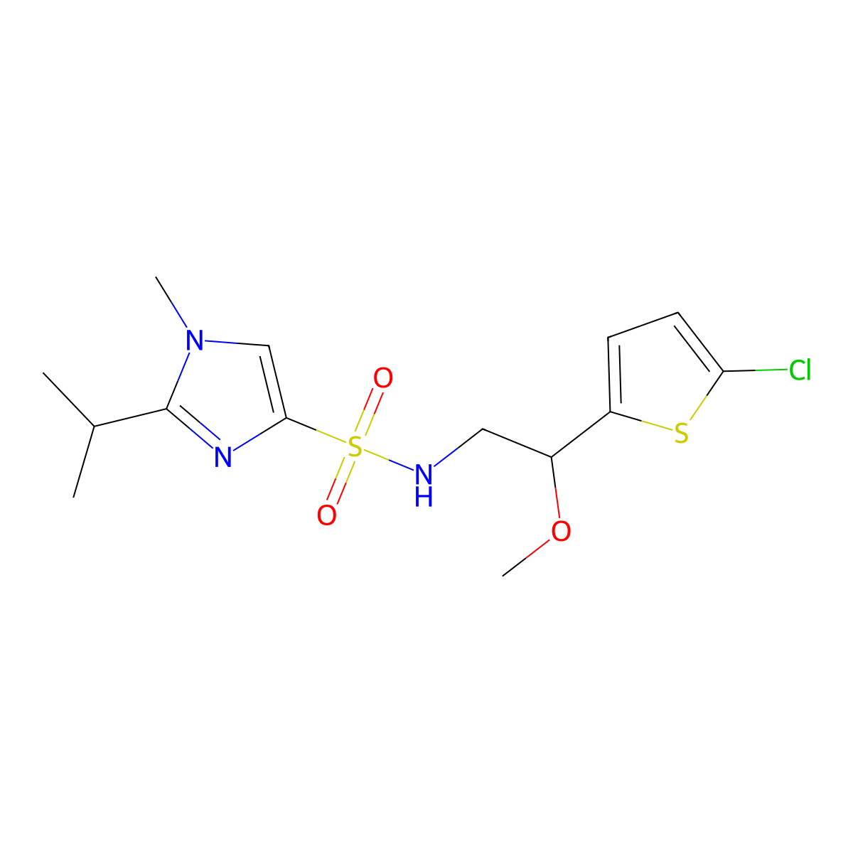 N-(2-(5-chlorothiophen-2-yl)-2-methoxyethyl)-2-isopropyl-1-methyl-1H-imidazole-4-sulfonamide molecular structure, CAS 2034530-23-7
