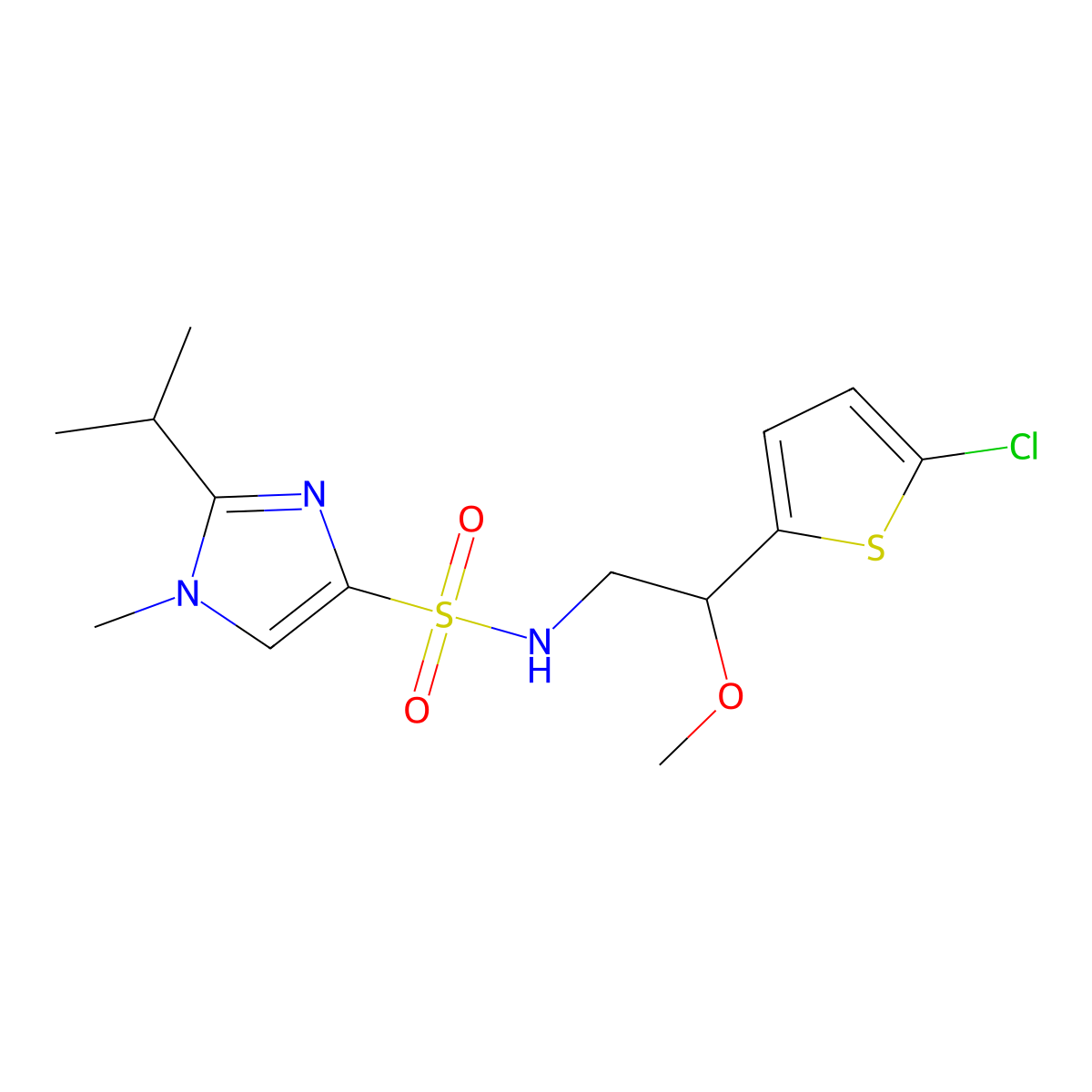 N-(2-(5-chlorothiophen-2-yl)-2-methoxyethyl)-2-isopropyl-1-methyl-1H-imidazole-4-sulfonamide molecular structure, CAS 2034530-23-7