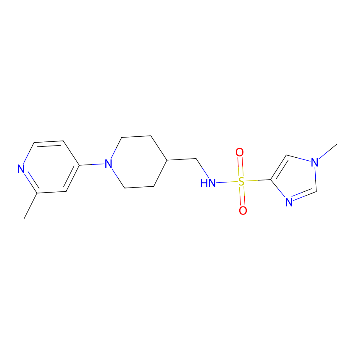 1-methyl-N-((1-(2-methylpyridin-4-yl)piperidin-4-yl)methyl)-1H-imidazole-4-sulfonamide molecular structure, CAS 2034530-25-9