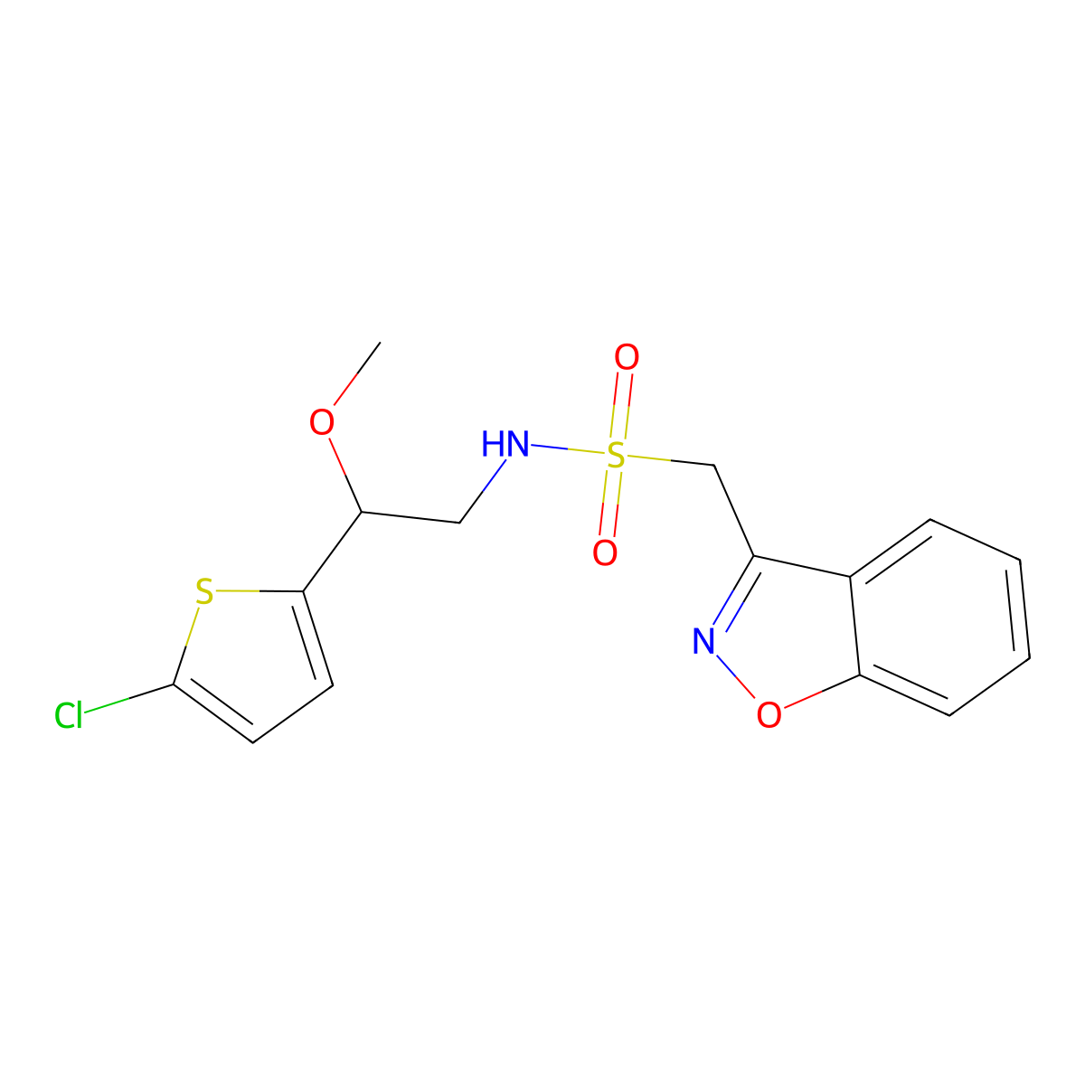 1-(benzo[d]isoxazol-3-yl)-N-(2-(5-chlorothiophen-2-yl)-2-methoxyethyl)methanesulfonamide molecular structure, CAS 2034530-28-2