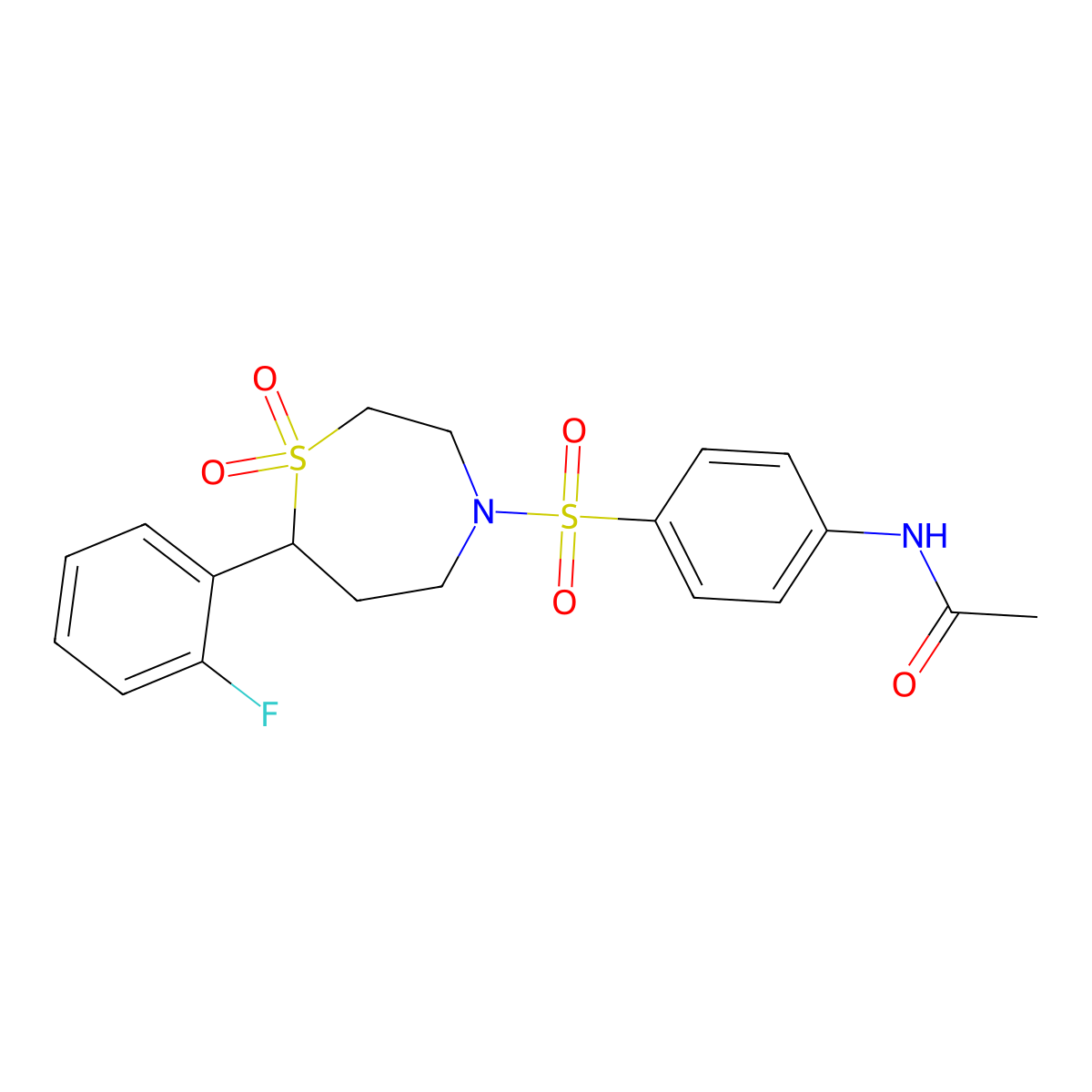 N-(4-((7-(2-fluorophenyl)-1,1-dioxido-1,4-thiazepan-4-yl)sulfonyl)phenyl)acetamide molecular structure, CAS 2034530-30-6