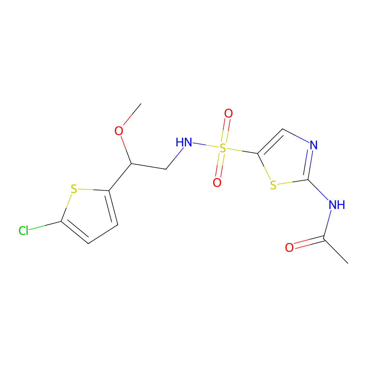 N-(5-(N-(2-(5-chlorothiophen-2-yl)-2-methoxyethyl)sulfamoyl)thiazol-2-yl)acetamide molecular structure, CAS 2034530-34-0