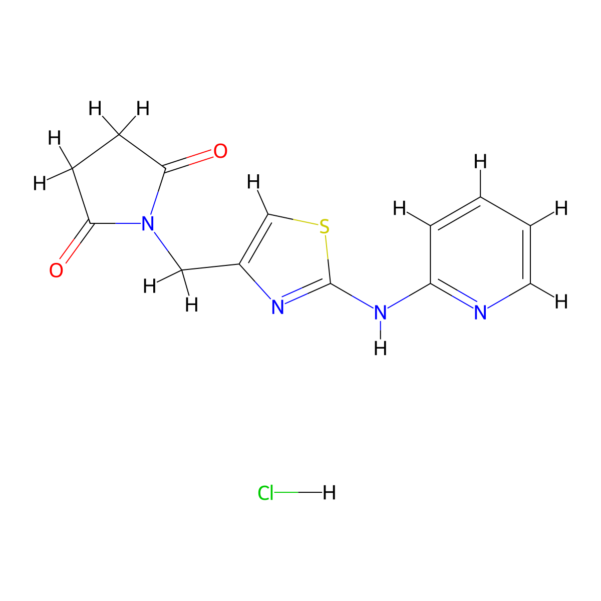1-((2-(Pyridin-2-ylamino)thiazol-4-yl)methyl)pyrrolidine-2,5-dione hydrochloride molecular structure, CAS 2034530-36-2