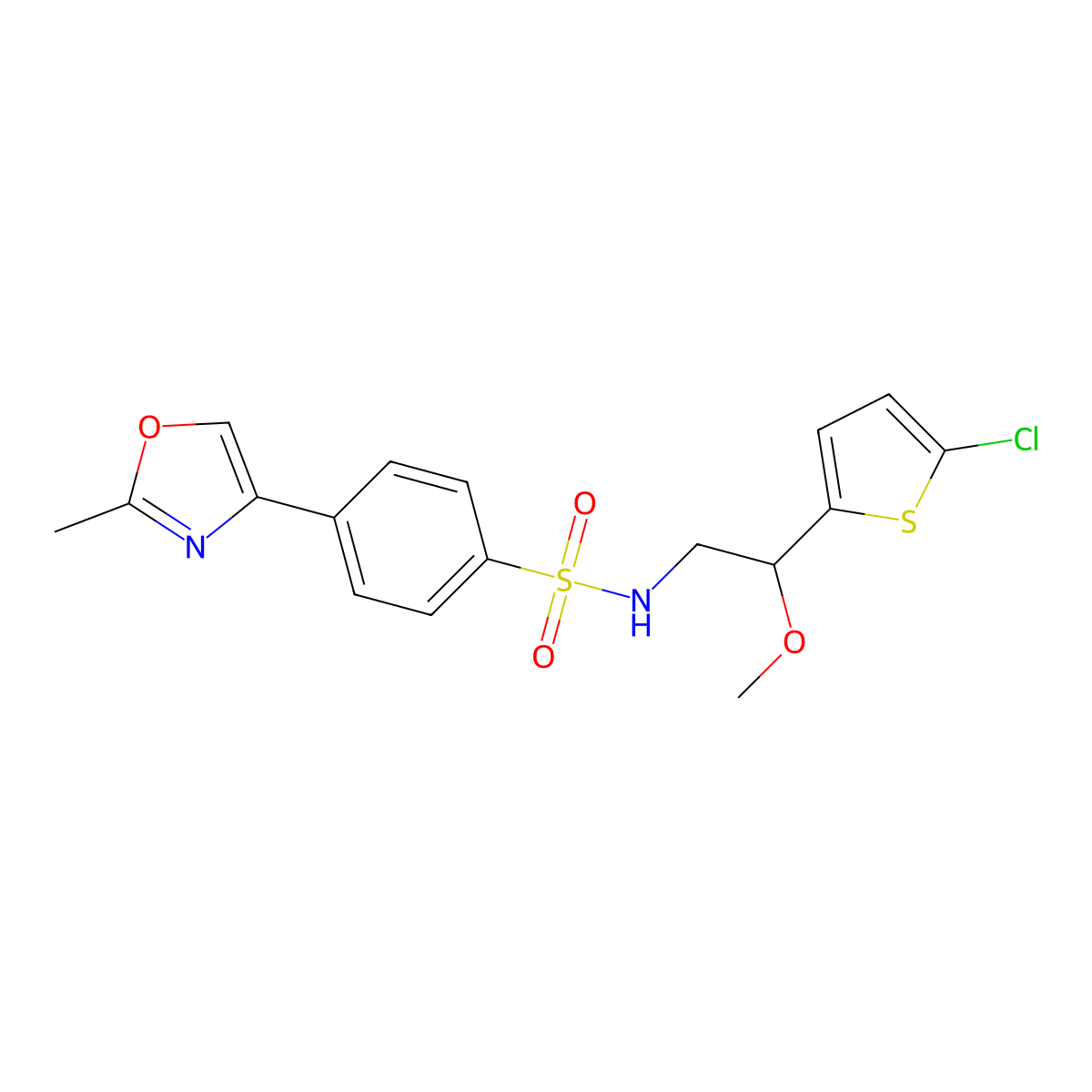 N-(2-(5-chlorothiophen-2-yl)-2-methoxyethyl)-4-(2-methyloxazol-4-yl)benzenesulfonamide molecular structure, CAS 2034530-37-3