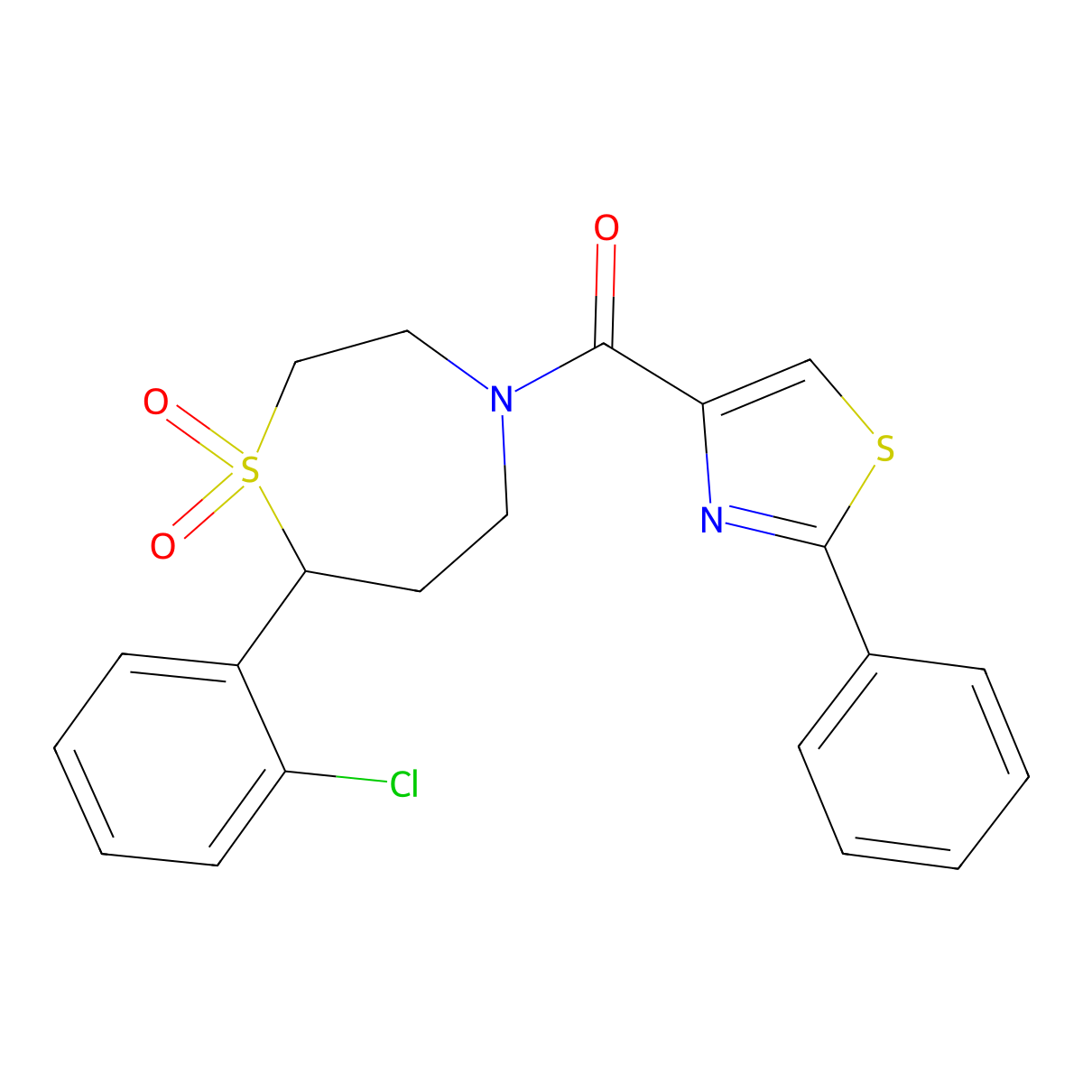 (7-(2-Chlorophenyl)-1,1-dioxido-1,4-thiazepan-4-yl)(2-phenylthiazol-4-yl)methanone molecular structure, CAS 2034530-44-2
