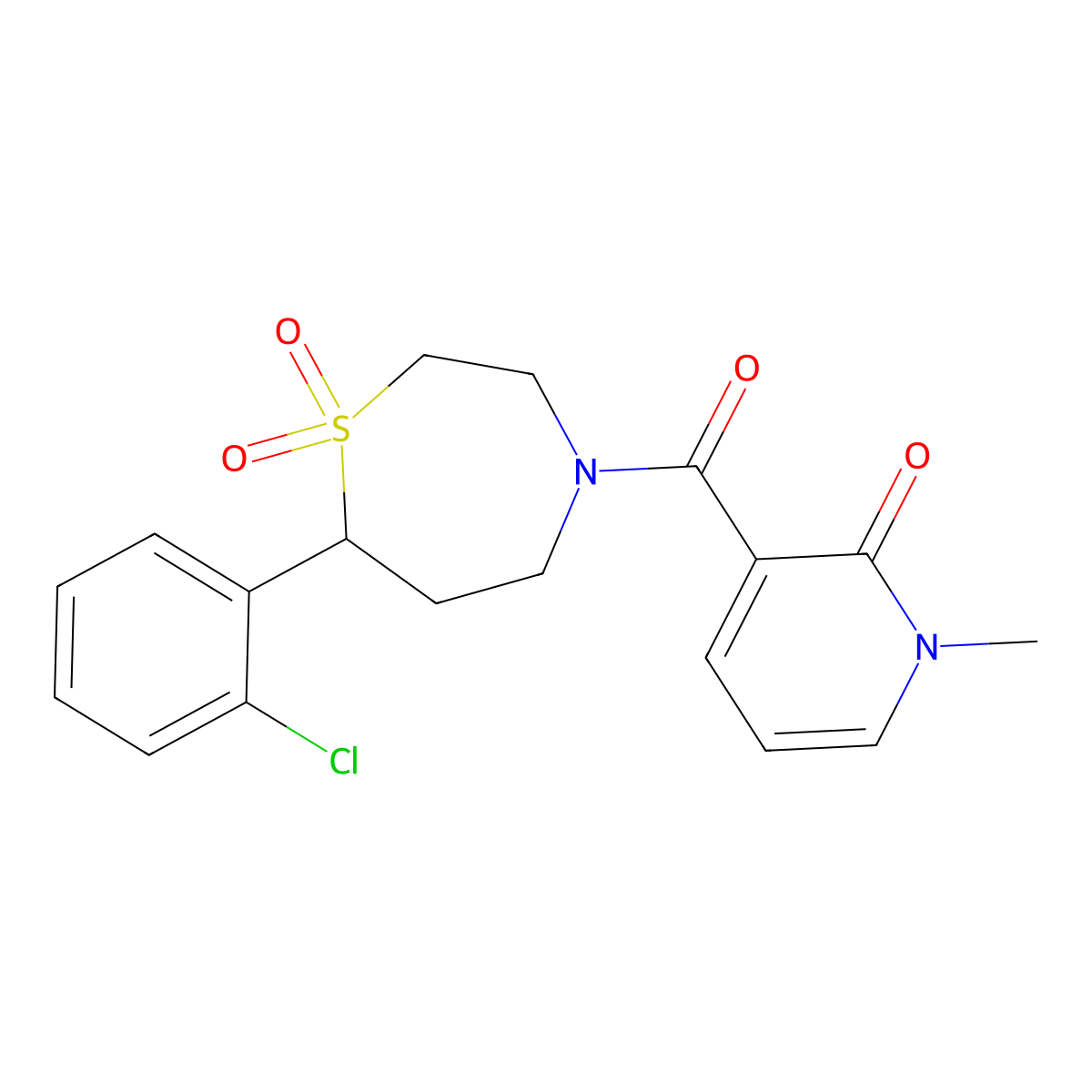 3-(7-(2-chlorophenyl)-1,1-dioxido-1,4-thiazepane-4-carbonyl)-1-methylpyridin-2(1H)-one molecular structure, CAS 2034530-48-6