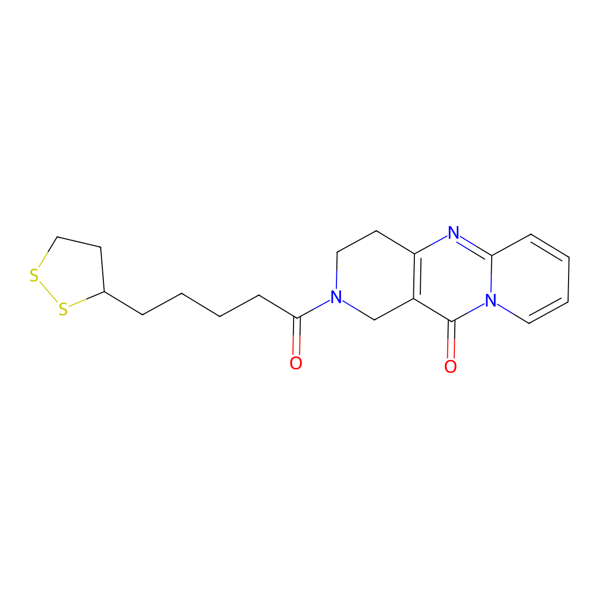 2-(5-(1,2-dithiolan-3-yl)pentanoyl)-3,4-dihydro-1H-dipyrido[1,2-a:4',3'-d]pyrimidin-11(2H)-one molecular structure, CAS 2034530-49-7