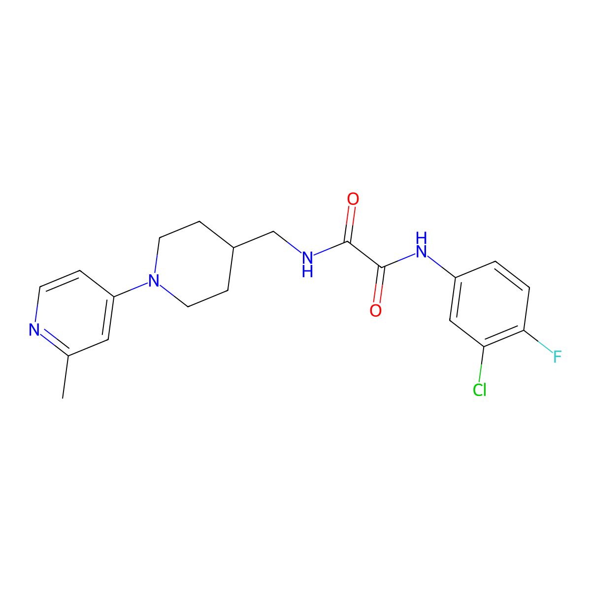 N1-(3-chloro-4-fluorophenyl)-N2-((1-(2-methylpyridin-4-yl)piperidin-4-yl)methyl)oxalamide molecular structure, CAS 2034530-52-2