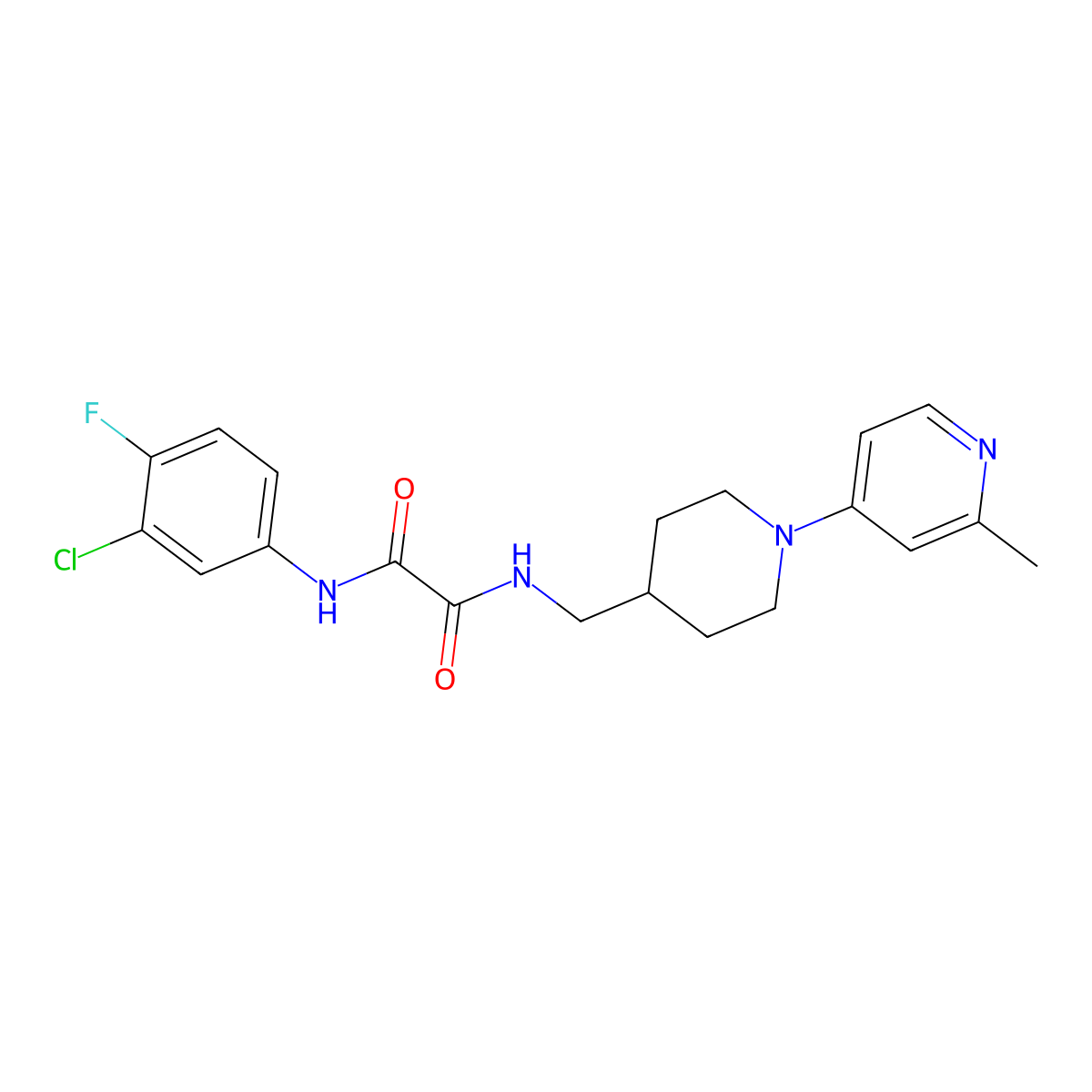N1-(3-chloro-4-fluorophenyl)-N2-((1-(2-methylpyridin-4-yl)piperidin-4-yl)methyl)oxalamide molecular structure, CAS 2034530-52-2