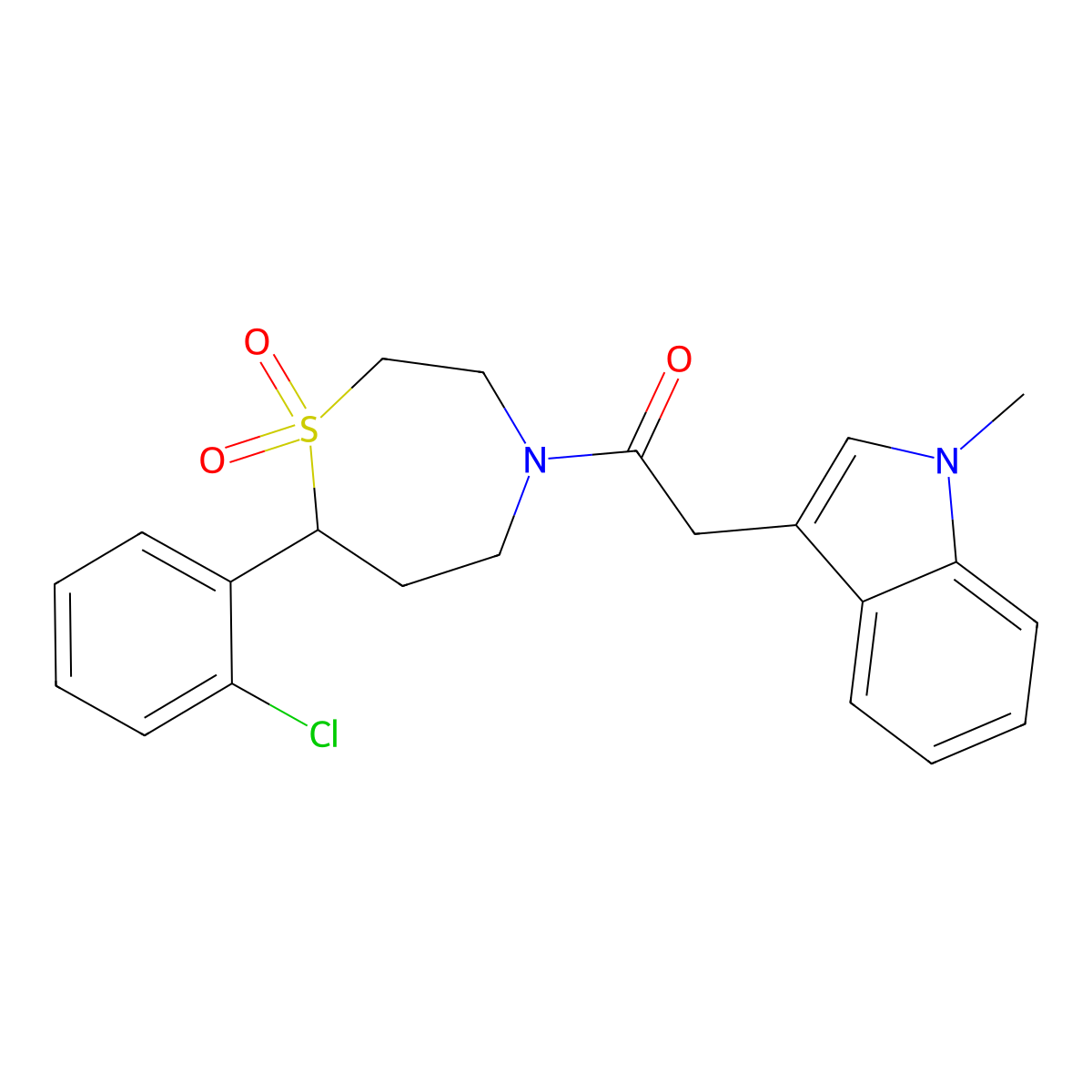 1-(7-(2-chlorophenyl)-1,1-dioxido-1,4-thiazepan-4-yl)-2-(1-methyl-1H-indol-3-yl)ethanone molecular structure, CAS 2034530-56-6