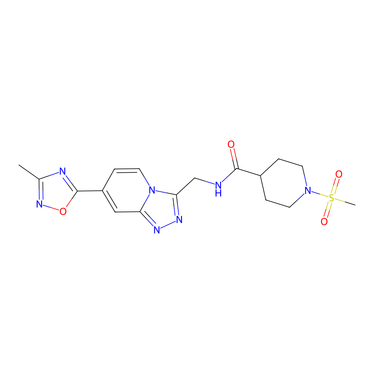 N-((7-(3-methyl-1,2,4-oxadiazol-5-yl)-[1,2,4]triazolo[4,3-a]pyridin-3-yl)methyl)-1-(methylsulfonyl)piperidine-4-carboxamide molecular structure, CAS 2034530-58-8