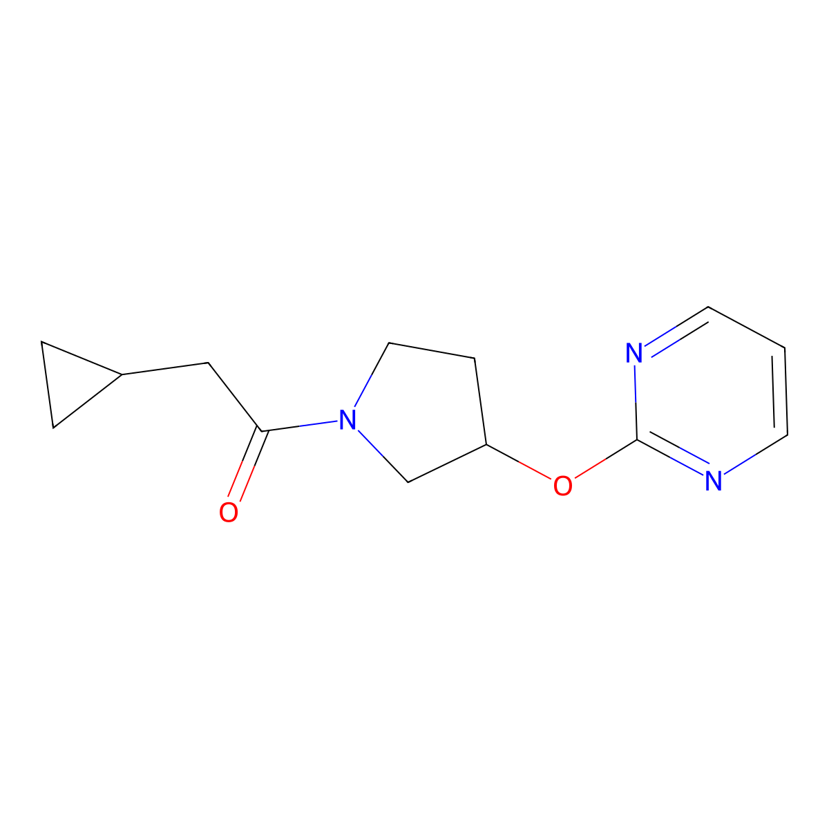 2-Cyclopropyl-1-(3-(pyrimidin-2-yloxy)pyrrolidin-1-yl)ethanone molecular structure, CAS 2034530-59-9