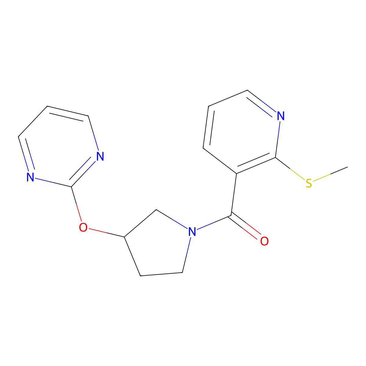 (2-(Methylthio)pyridin-3-yl)(3-(pyrimidin-2-yloxy)pyrrolidin-1-yl)methanone molecular structure, CAS 2034530-64-6