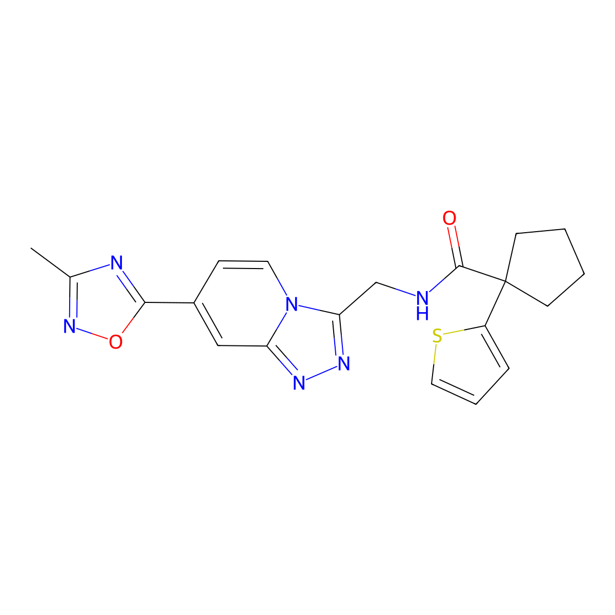 N-((7-(3-methyl-1,2,4-oxadiazol-5-yl)-[1,2,4]triazolo[4,3-a]pyridin-3-yl)methyl)-1-(thiophen-2-yl)cyclopentanecarboxamide molecular structure, CAS 2034530-65-7