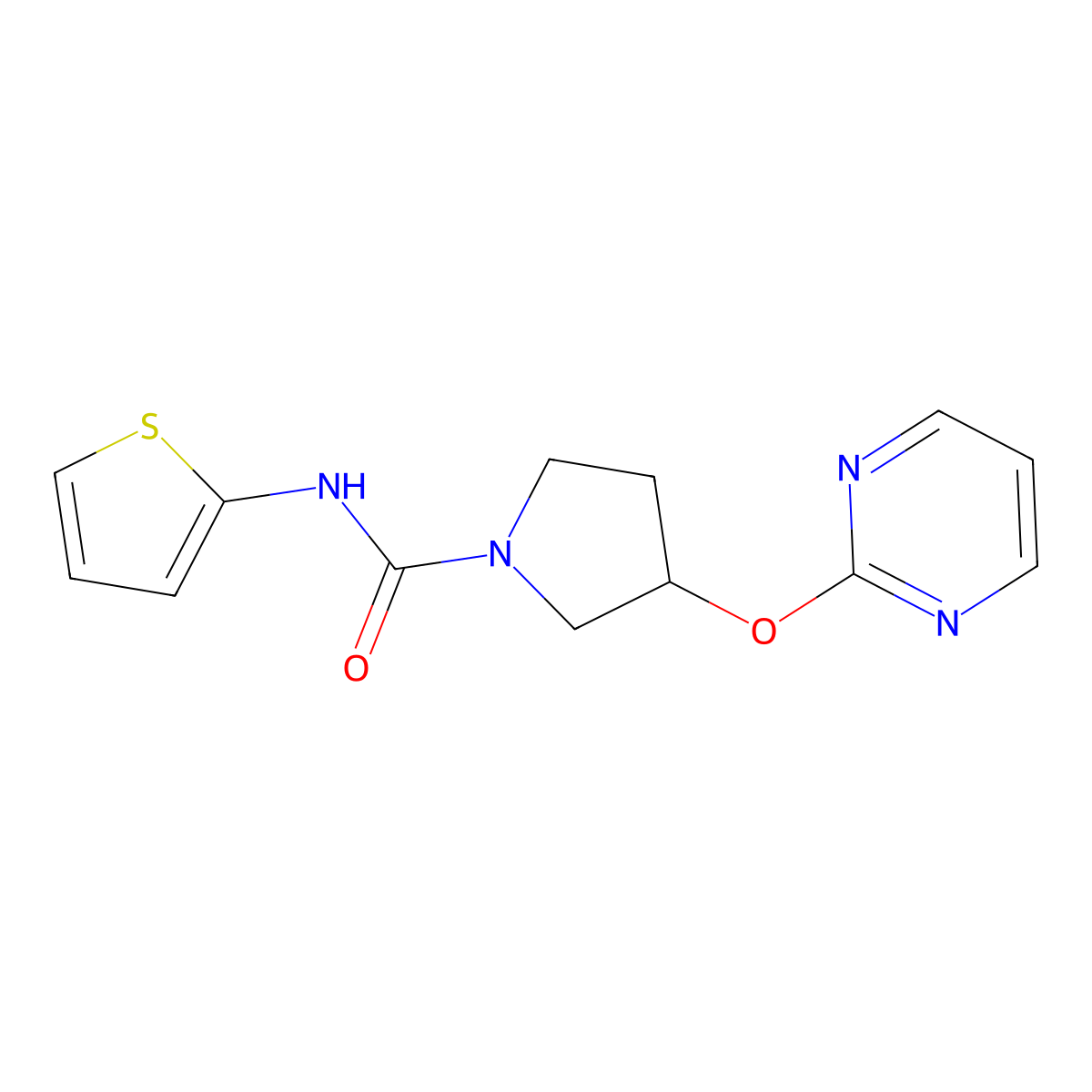 3-(pyrimidin-2-yloxy)-N-(thiophen-2-yl)pyrrolidine-1-carboxamide molecular structure, CAS 2034530-71-5