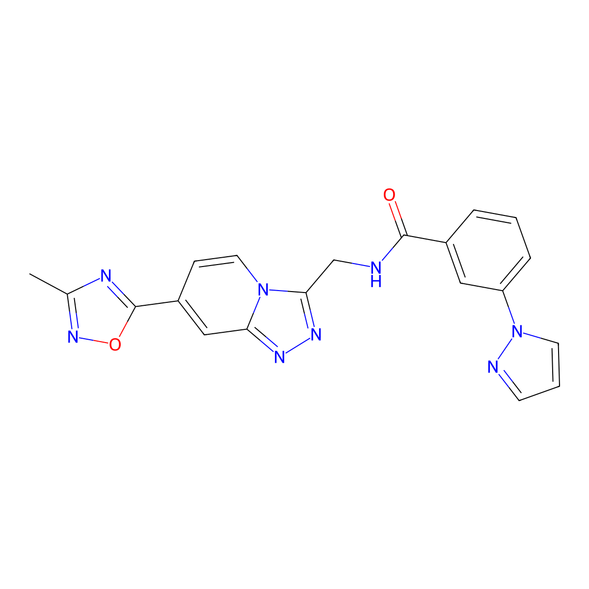 N-{[7-(3-methyl-1,2,4-oxadiazol-5-yl)-[1,2,4]triazolo[4,3-a]pyridin-3-yl]methyl}-3-(1H-pyrazol-1-yl)benzamide molecular structure, CAS 2034530-75-9