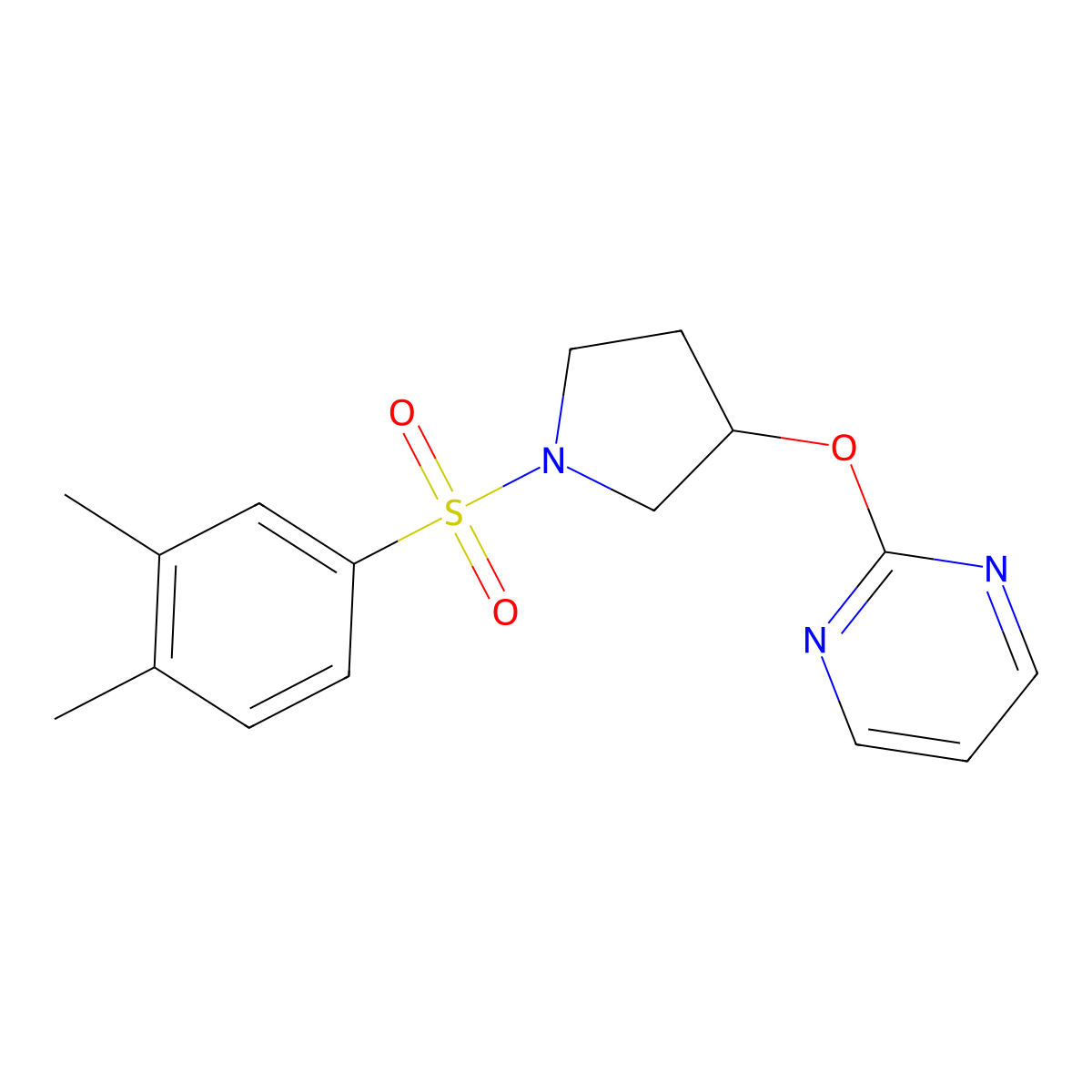 2-((1-((3,4-Dimethylphenyl)sulfonyl)pyrrolidin-3-yl)oxy)pyrimidine molecular structure, CAS 2034530-76-0