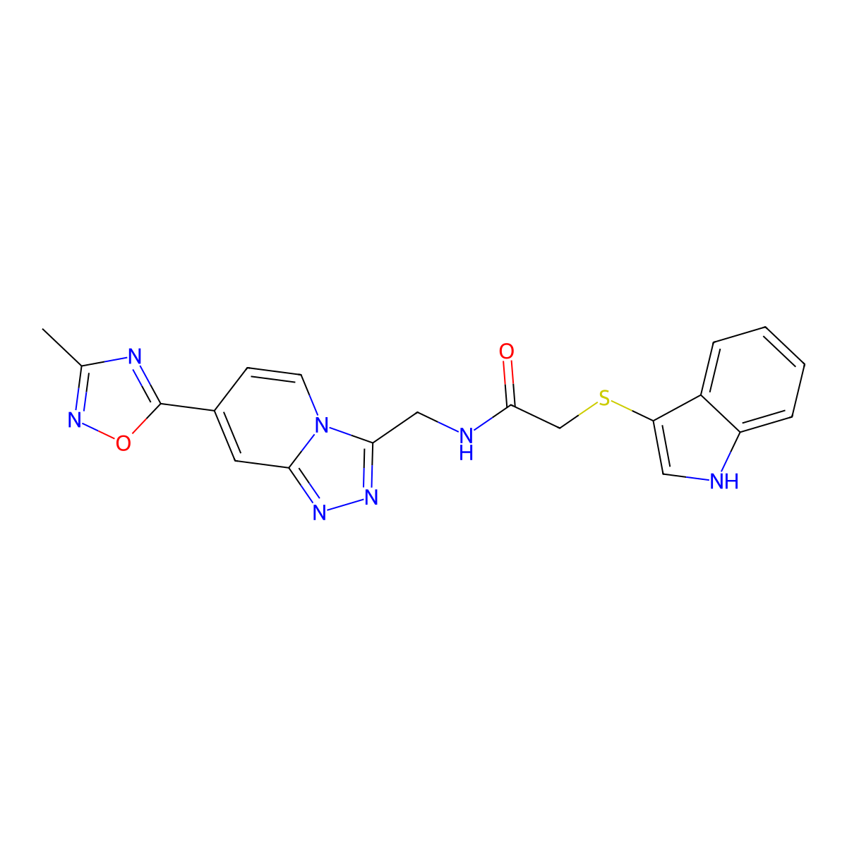2-((1H-indol-3-yl)thio)-N-((7-(3-methyl-1,2,4-oxadiazol-5-yl)-[1,2,4]triazolo[4,3-a]pyridin-3-yl)methyl)acetamide molecular structure, CAS 2034530-77-1