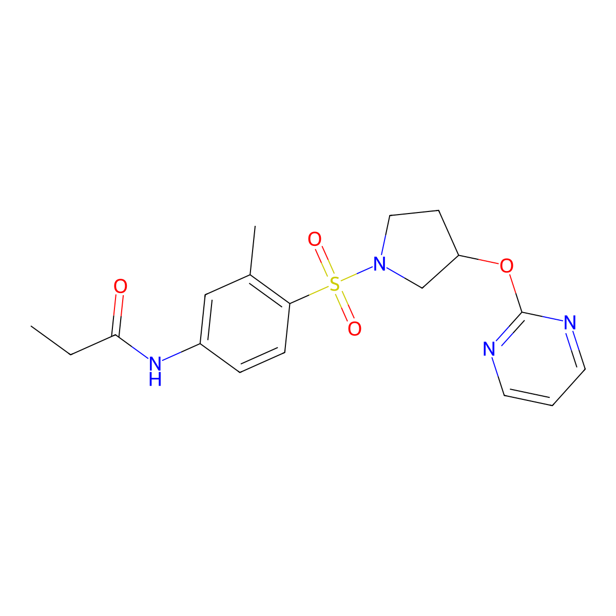 N-(3-methyl-4-{[3-(pyrimidin-2-yloxy)pyrrolidin-1-yl]sulfonyl}phenyl)propanamide molecular structure, CAS 2034530-81-7