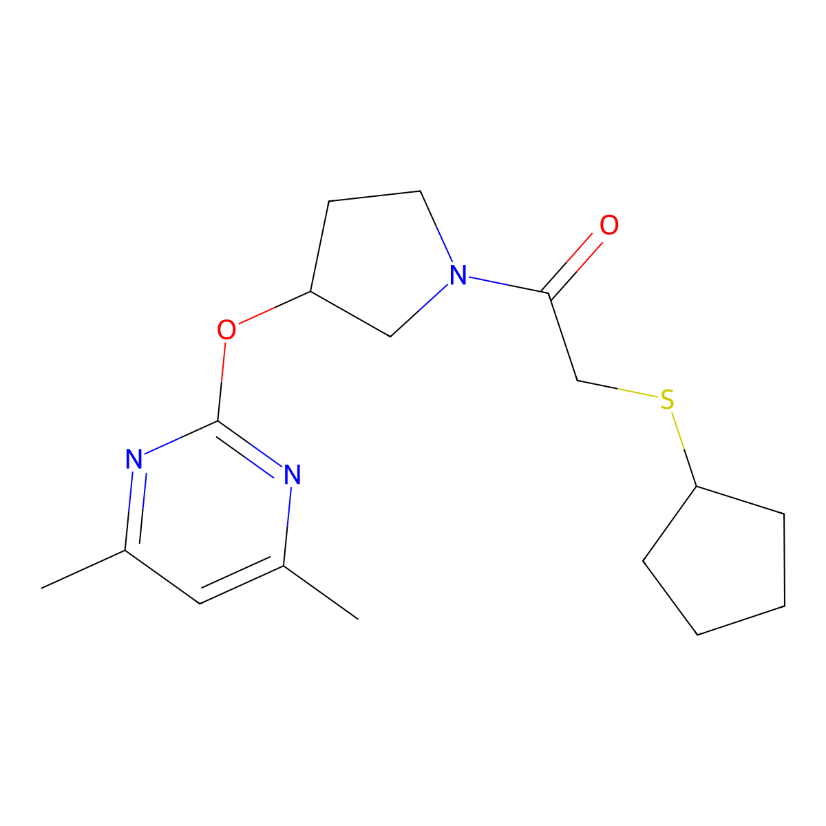 2-(Cyclopentylthio)-1-(3-((4,6-dimethylpyrimidin-2-yl)oxy)pyrrolidin-1-yl)ethanone molecular structure, CAS 2034530-86-2