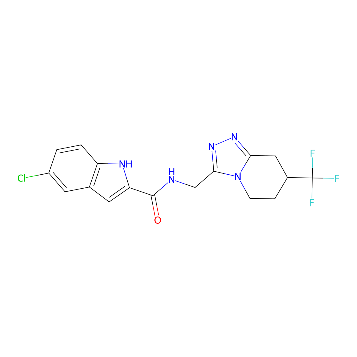 5-chloro-N-((7-(trifluoromethyl)-5,6,7,8-tetrahydro-[1,2,4]triazolo[4,3-a]pyridin-3-yl)methyl)-1H-indole-2-carboxamide molecular structure, CAS 2034530-89-5