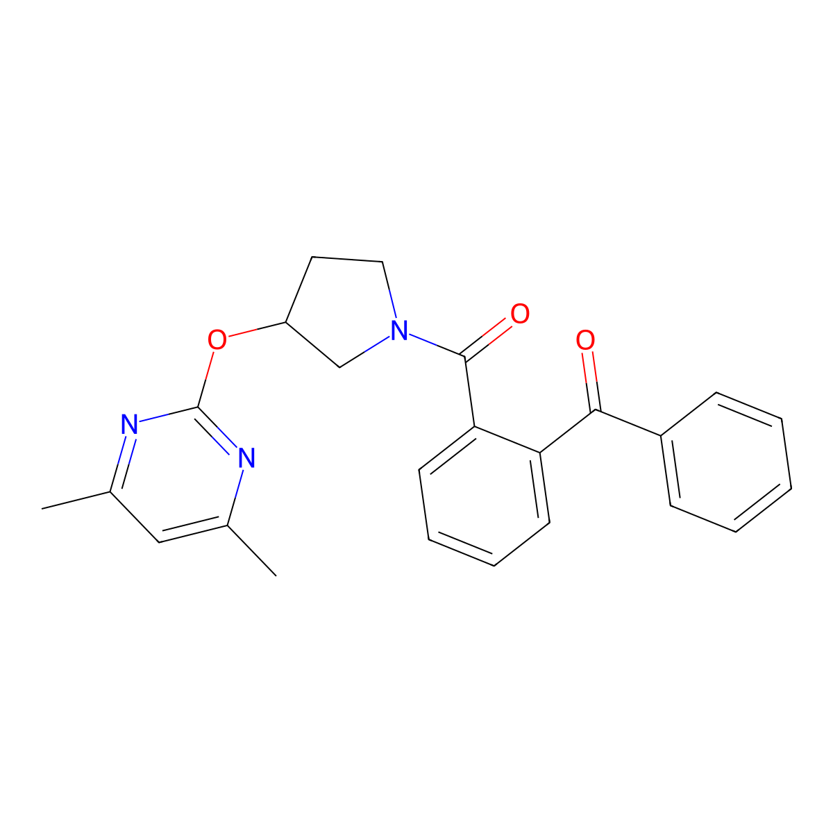(2-Benzoylphenyl)(3-((4,6-dimethylpyrimidin-2-yl)oxy)pyrrolidin-1-yl)methanone molecular structure, CAS 2034530-98-6