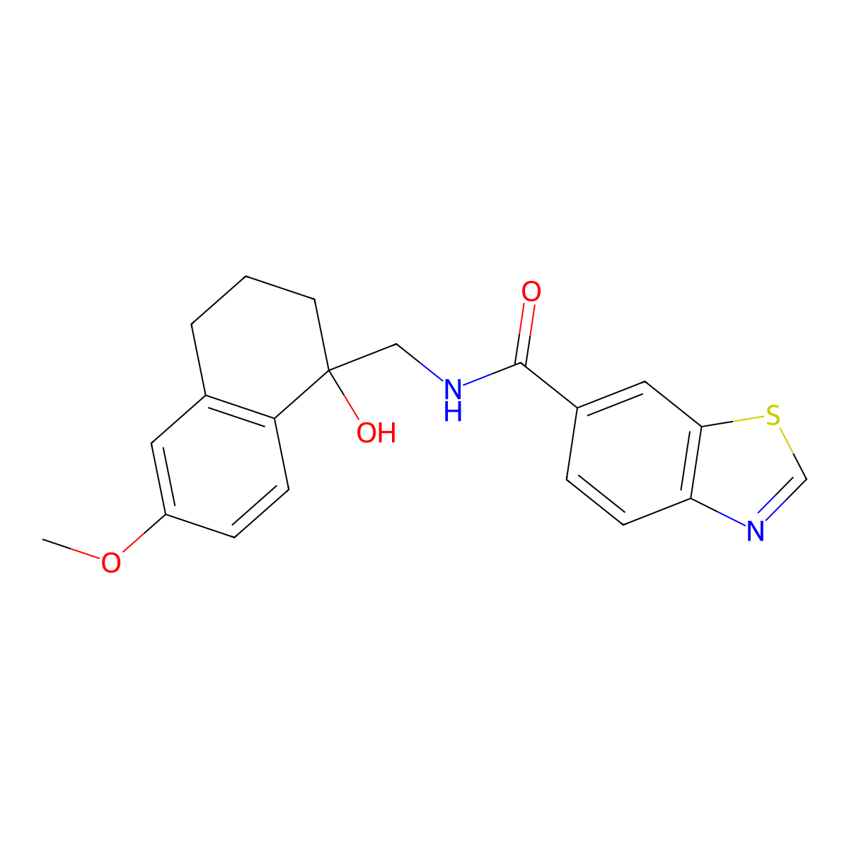 N-((1-hydroxy-6-methoxy-1,2,3,4-tetrahydronaphthalen-1-yl)methyl)benzo[d]thiazole-6-carboxamide molecular structure, CAS 2034531-08-1