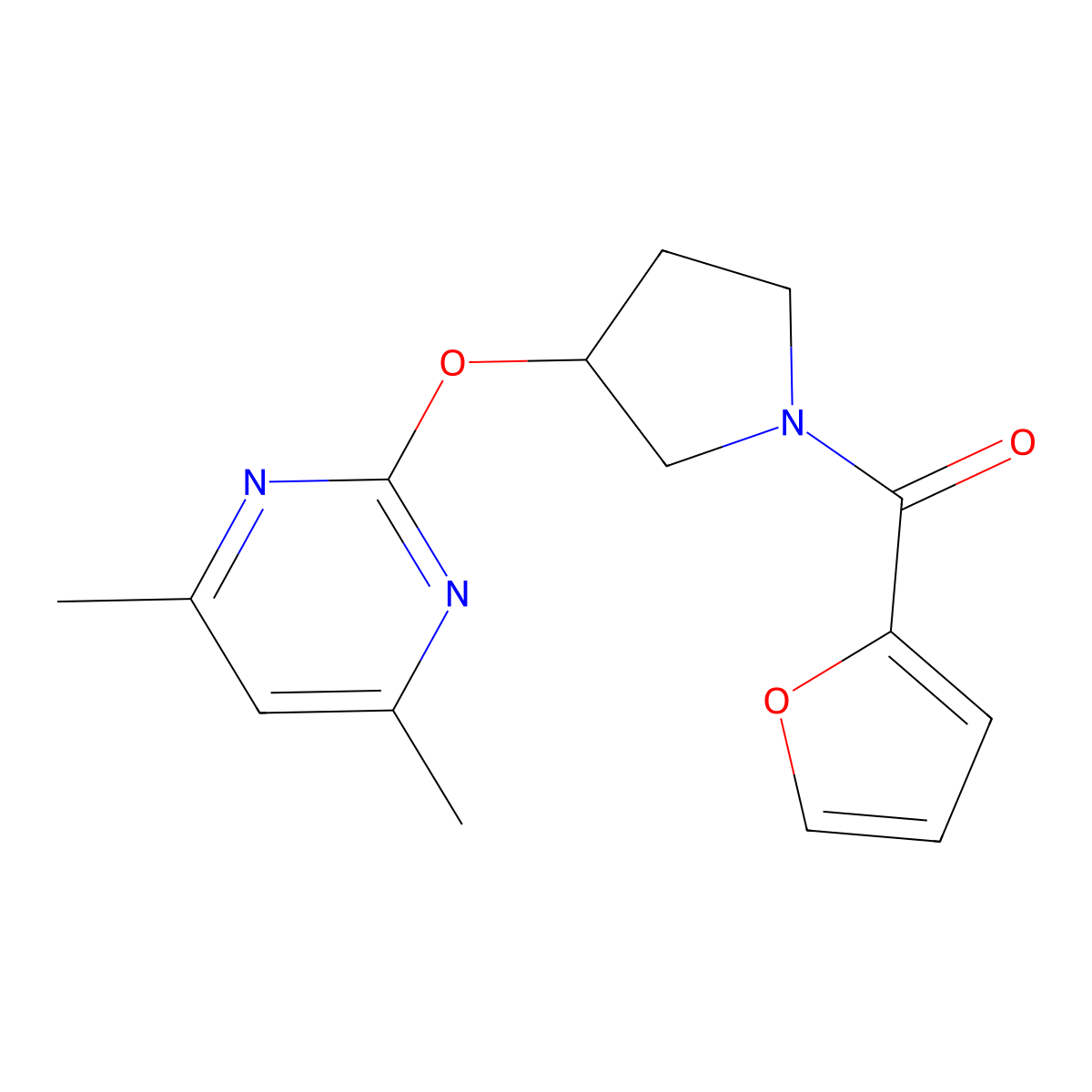 (3-((4,6-Dimethylpyrimidin-2-yl)oxy)pyrrolidin-1-yl)(furan-2-yl)methanone molecular structure, CAS 2034531-14-9