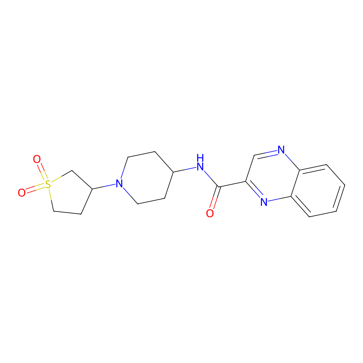 N-(1-(1,1-dioxidotetrahydrothiophen-3-yl)piperidin-4-yl)quinoxaline-2-carboxamide molecular structure, CAS 2034531-16-1