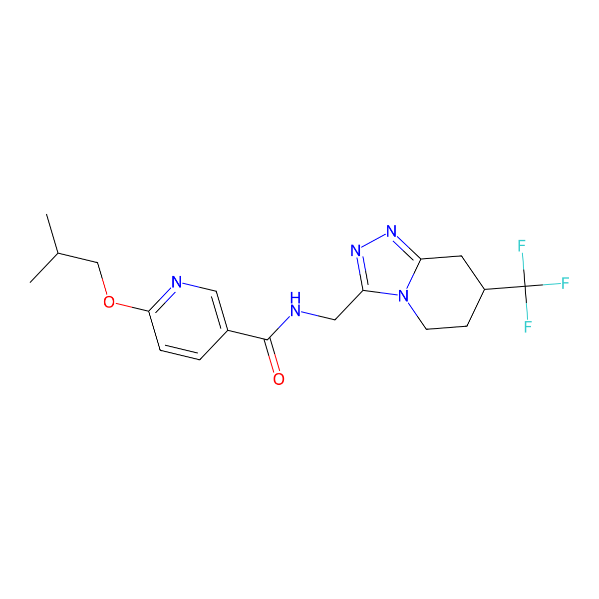 6-isobutoxy-N-((7-(trifluoromethyl)-5,6,7,8-tetrahydro-[1,2,4]triazolo[4,3-a]pyridin-3-yl)methyl)nicotinamide molecular structure, CAS 2034531-19-4