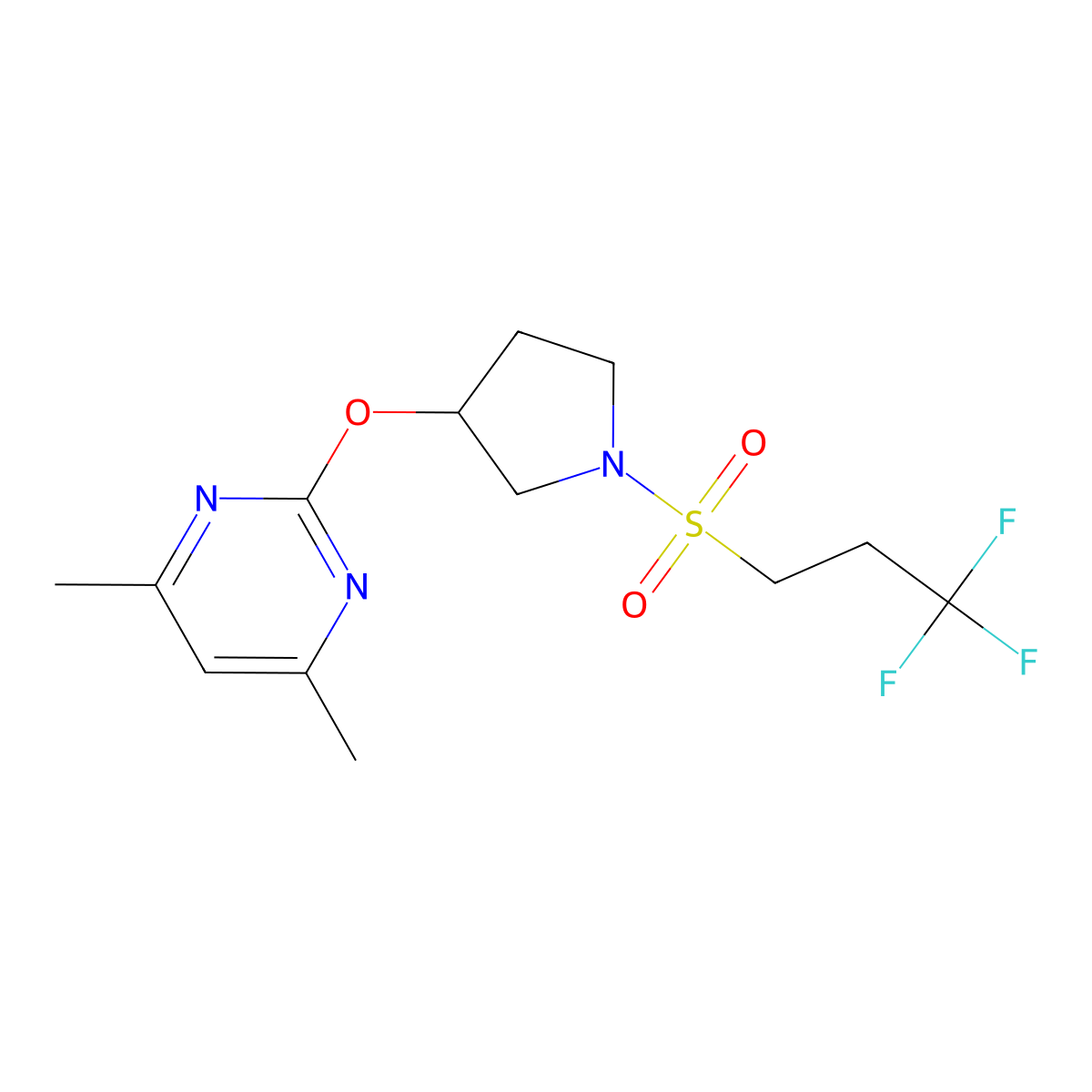4,6-Dimethyl-2-((1-((3,3,3-trifluoropropyl)sulfonyl)pyrrolidin-3-yl)oxy)pyrimidine molecular structure, CAS 2034531-21-8