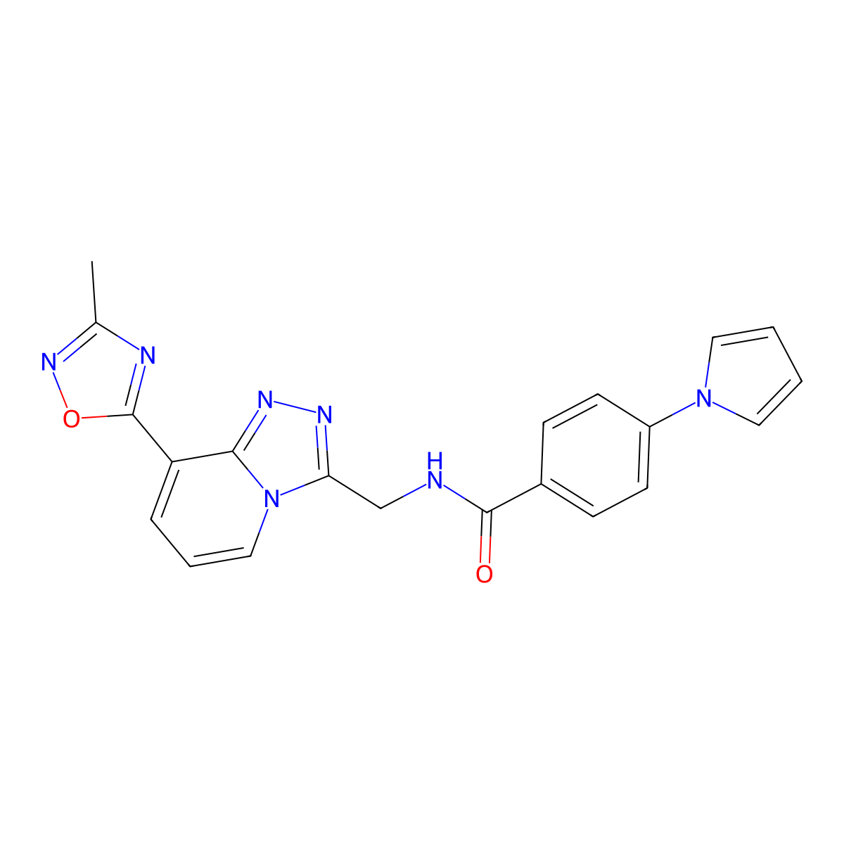 N-((8-(3-methyl-1,2,4-oxadiazol-5-yl)-[1,2,4]triazolo[4,3-a]pyridin-3-yl)methyl)-4-(1H-pyrrol-1-yl)benzamide molecular structure, CAS 2034531-22-9