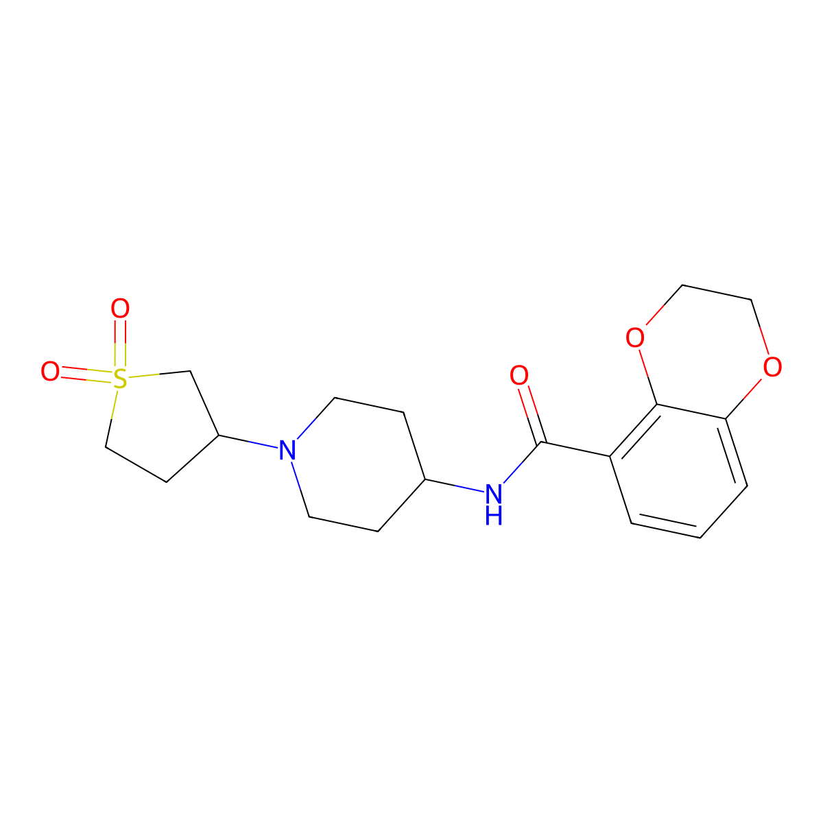 N-(1-(1,1-dioxidotetrahydrothiophen-3-yl)piperidin-4-yl)-2,3-dihydrobenzo[b][1,4]dioxine-5-carboxamide molecular structure, CAS 2034531-24-1