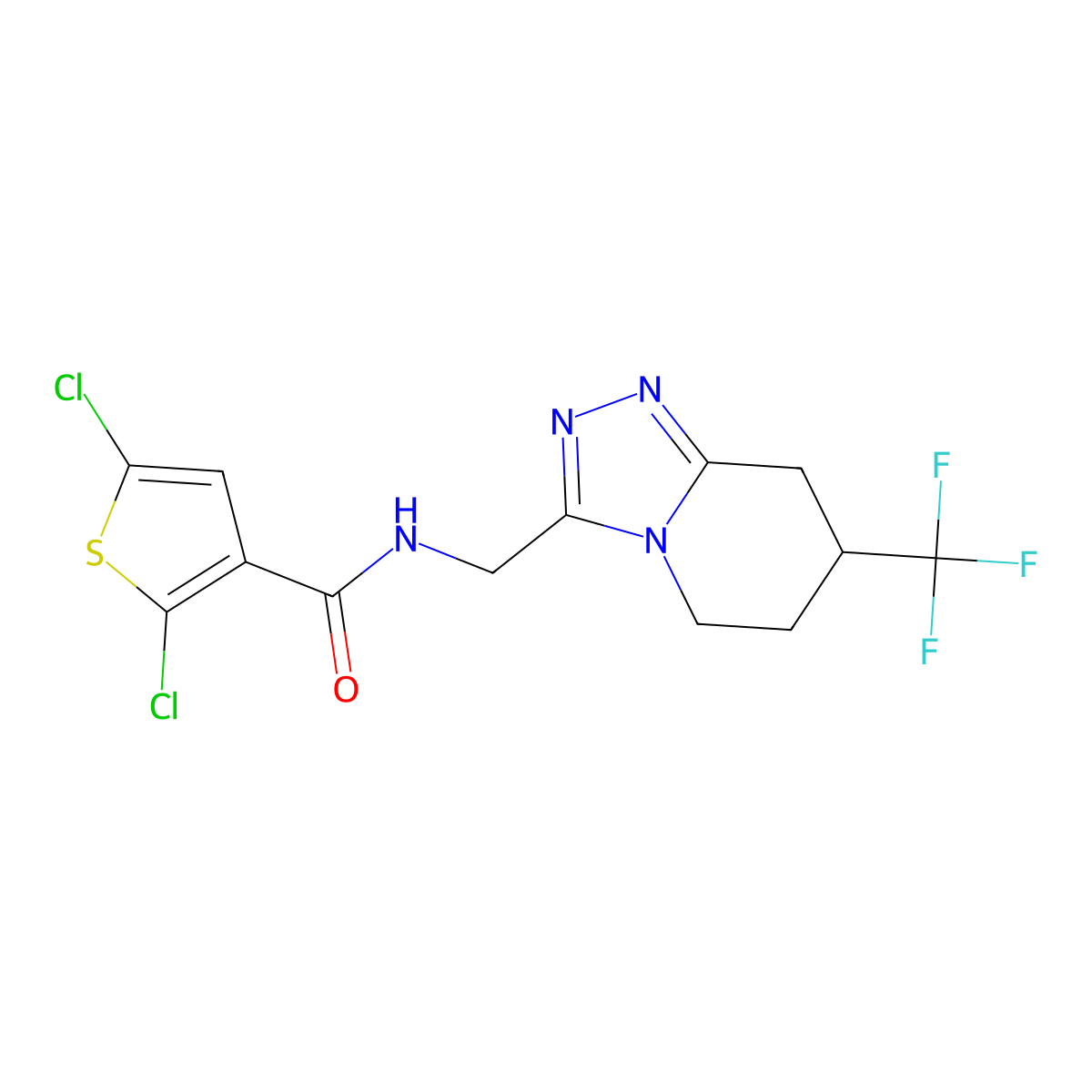 2,5-dichloro-N-((7-(trifluoromethyl)-5,6,7,8-tetrahydro-[1,2,4]triazolo[4,3-a]pyridin-3-yl)methyl)thiophene-3-carboxamide molecular structure, CAS 2034531-26-3