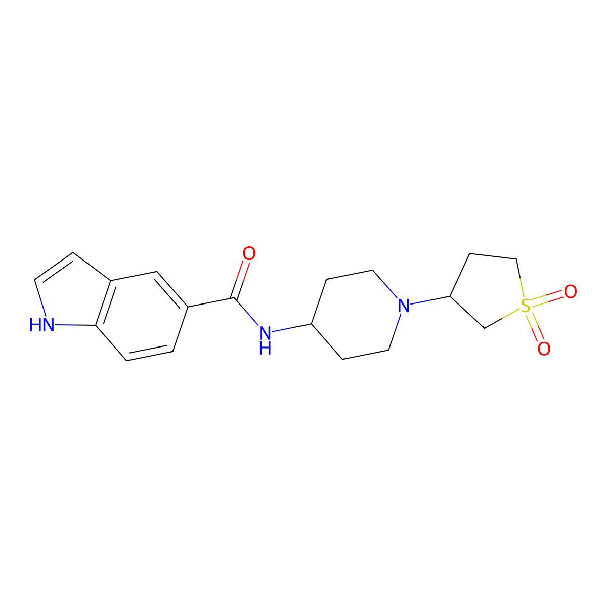 N-(1-(1,1-dioxidotetrahydrothiophen-3-yl)piperidin-4-yl)-1H-indole-5-carboxamide molecular structure, CAS 2034531-31-0