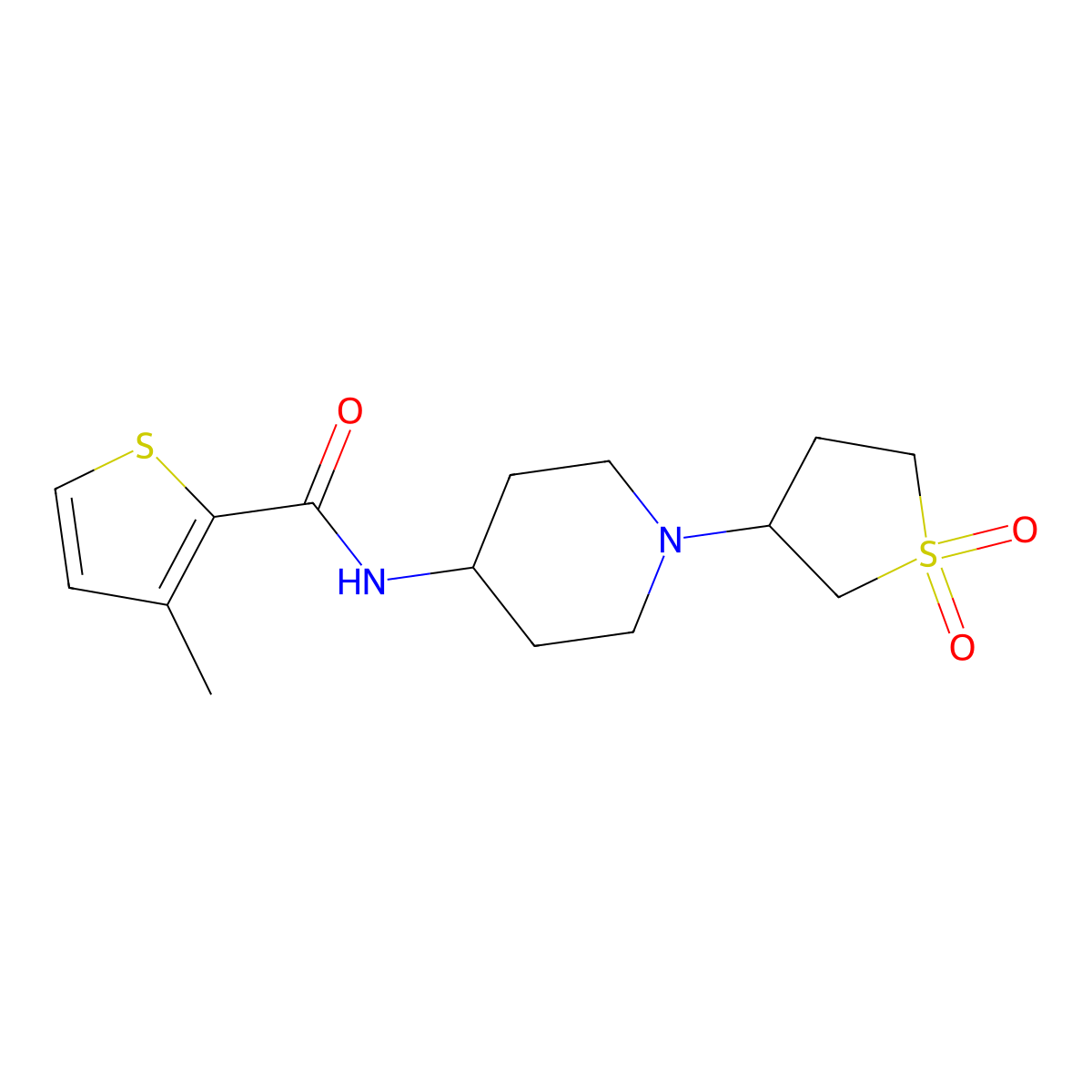 N-(1-(1,1-dioxidotetrahydrothiophen-3-yl)piperidin-4-yl)-3-methylthiophene-2-carboxamide molecular structure, CAS 2034531-40-1