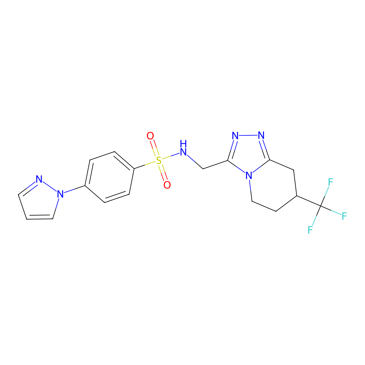 4-(1H-pyrazol-1-yl)-N-{[7-(trifluoromethyl)-5H,6H,7H,8H-[1,2,4]triazolo[4,3-a]pyridin-3-yl]methyl}benzene-1-sulfonamide molecular structure, CAS 2034531-44-5