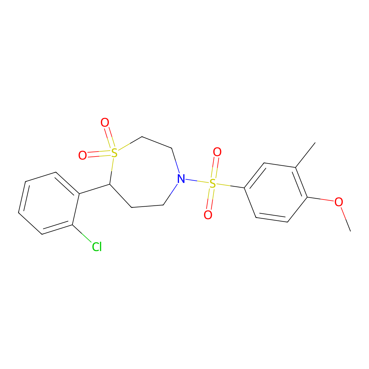 7-(2-Chlorophenyl)-4-((4-methoxy-3-methylphenyl)sulfonyl)-1,4-thiazepane 1,1-dioxide molecular structure, CAS 2034531-64-9
