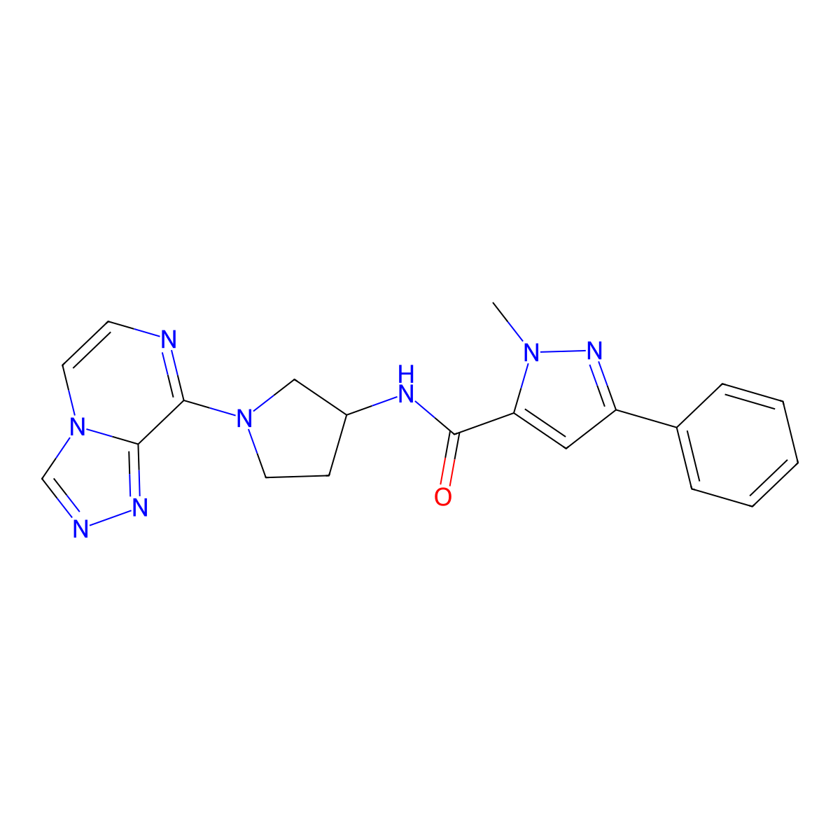 N-(1-([1,2,4]triazolo[4,3-a]pyrazin-8-yl)pyrrolidin-3-yl)-1-methyl-3-phenyl-1H-pyrazole-5-carboxamide molecular structure, CAS 2034531-70-7