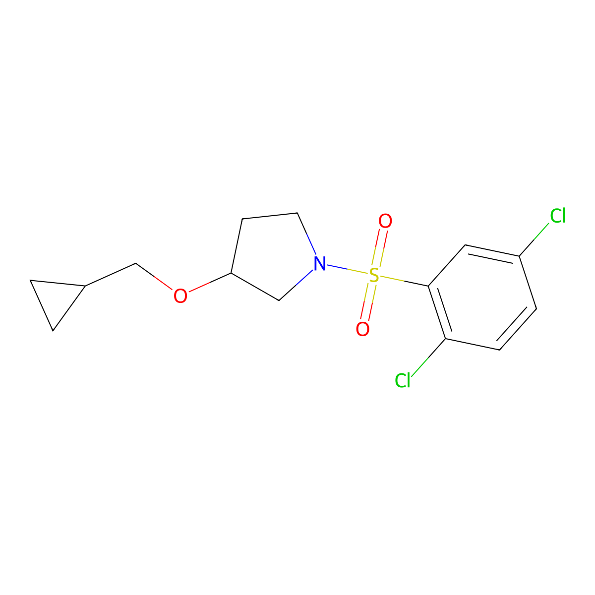 3-(Cyclopropylmethoxy)-1-((2,5-dichlorophenyl)sulfonyl)pyrrolidine molecular structure, CAS 2034531-72-9