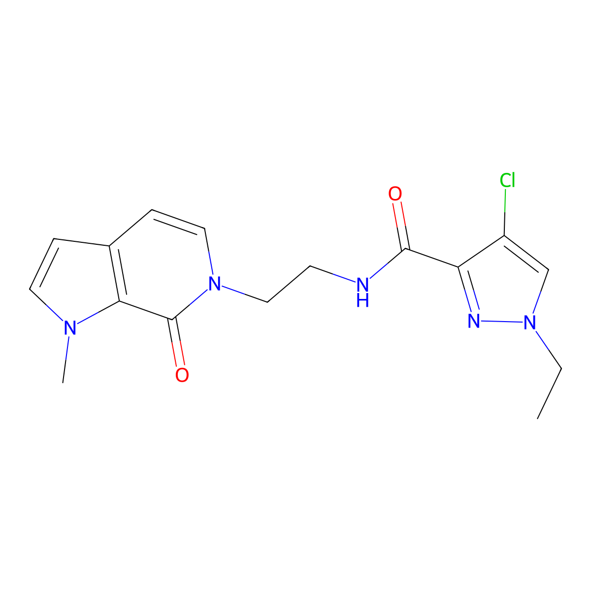4-chloro-1-ethyl-N-(2-(1-methyl-7-oxo-1H-pyrrolo[2,3-c]pyridin-6(7H)-yl)ethyl)-1H-pyrazole-3-carboxamide molecular structure, CAS 2034531-79-6