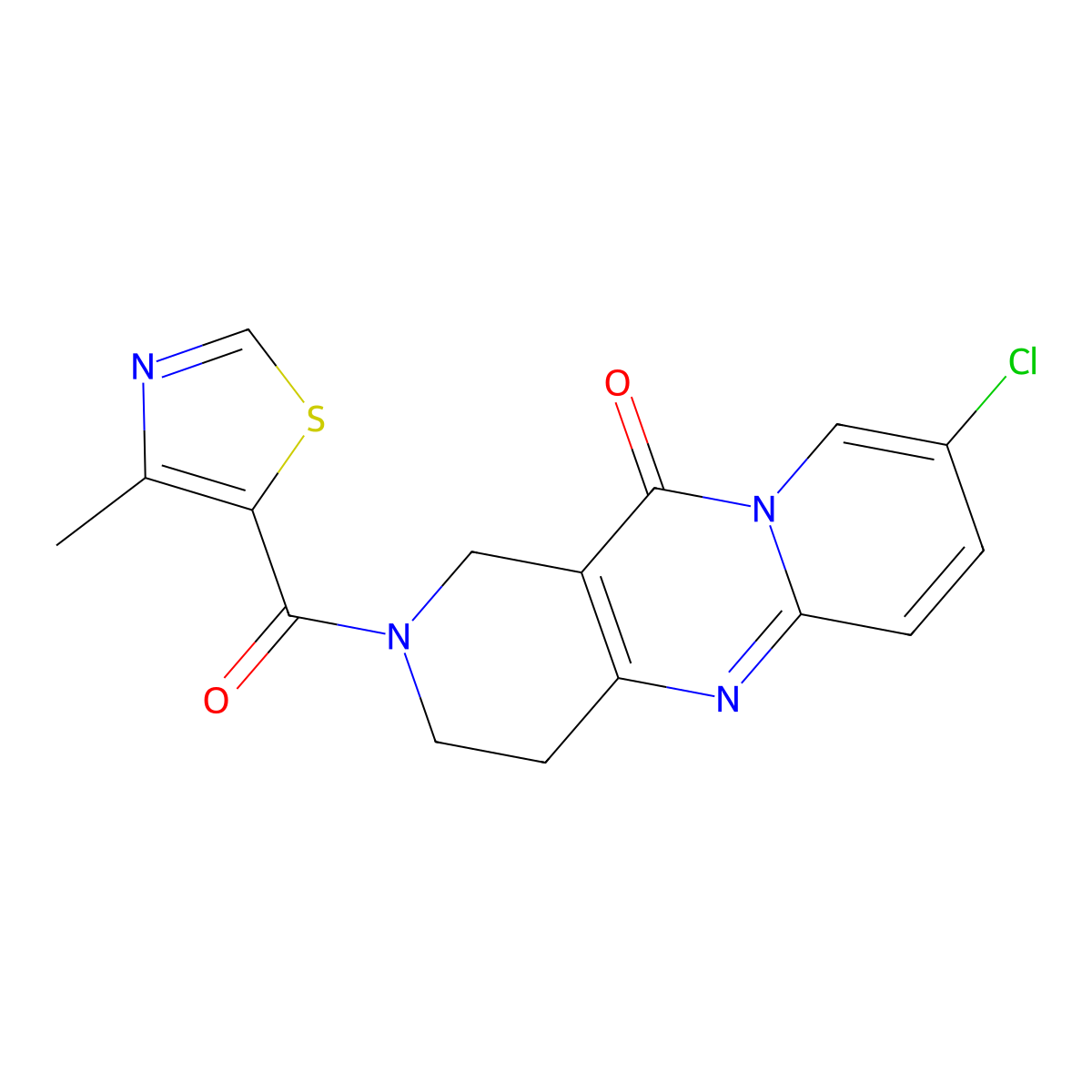 8-chloro-2-(4-methylthiazole-5-carbonyl)-3,4-dihydro-1H-dipyrido[1,2-a:4',3'-d]pyrimidin-11(2H)-one molecular structure, CAS 2034531-82-1