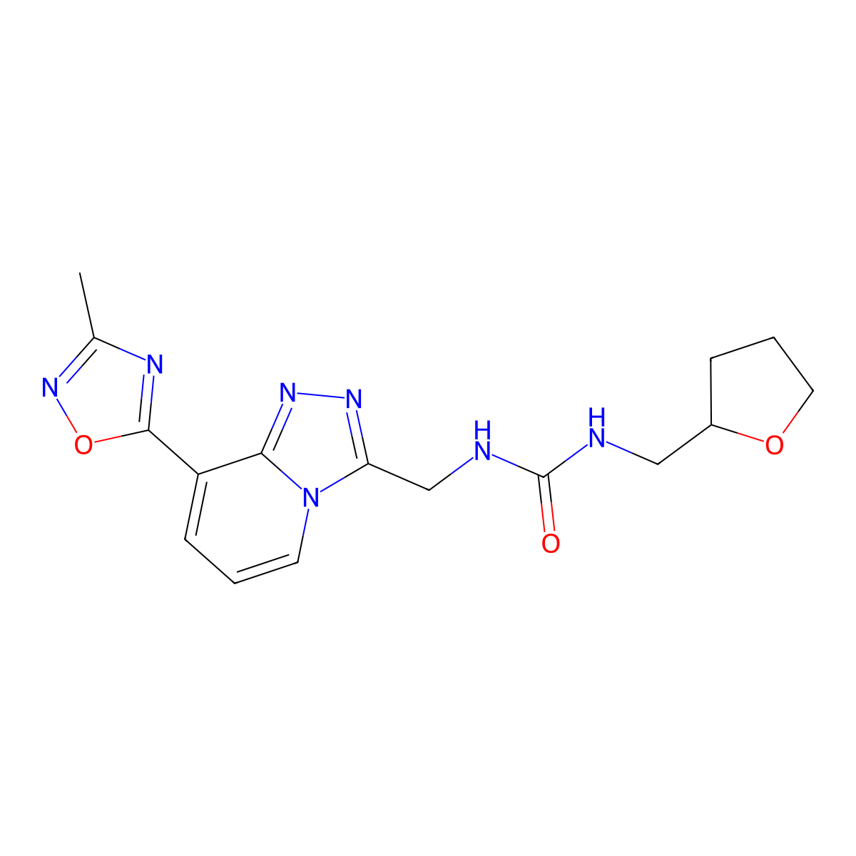 1-((8-(3-Methyl-1,2,4-oxadiazol-5-yl)-[1,2,4]triazolo[4,3-a]pyridin-3-yl)methyl)-3-((tetrahydrofuran-2-yl)methyl)urea molecular structure, CAS 2034531-86-5
