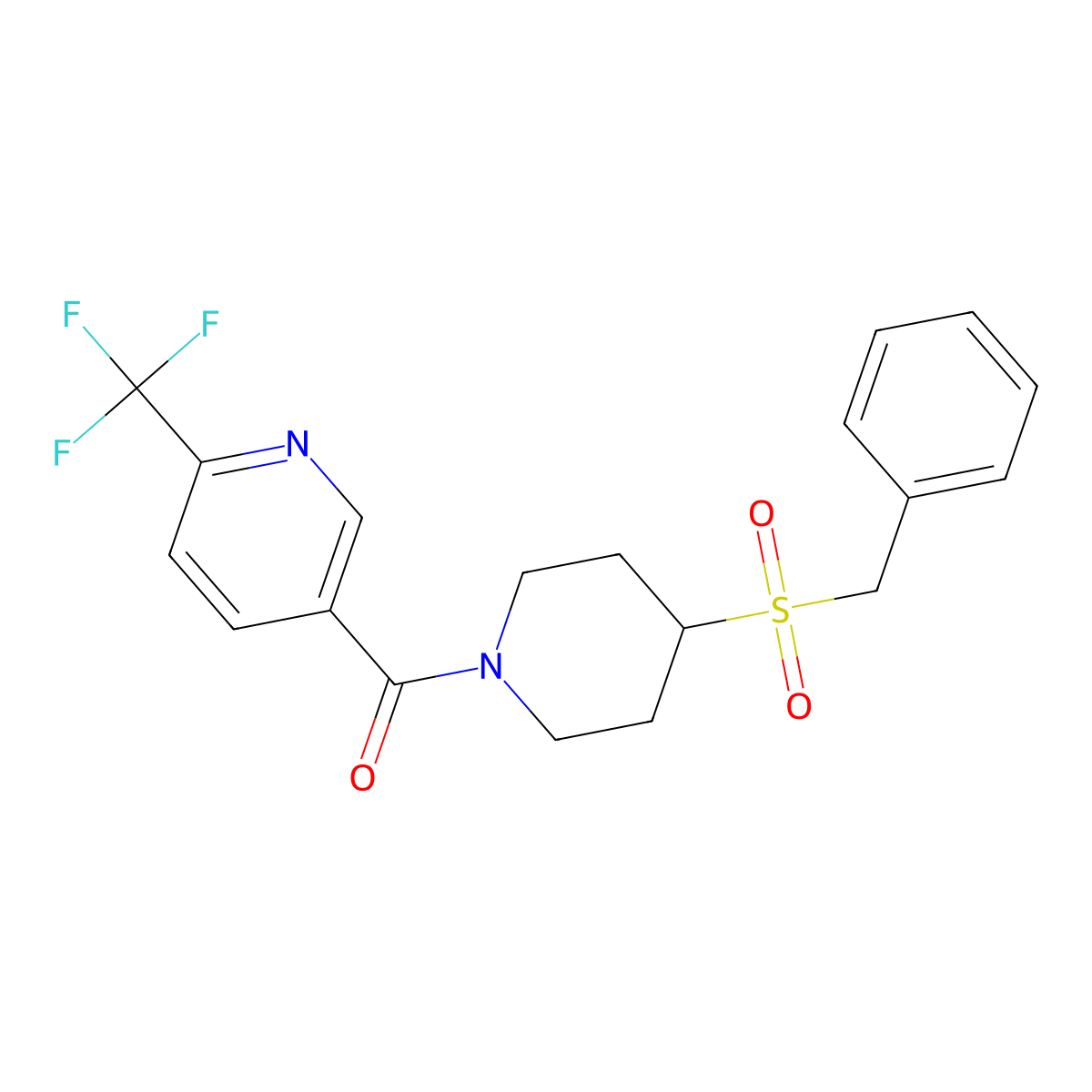 (4-(Benzylsulfonyl)piperidin-1-yl)(6-(trifluoromethyl)pyridin-3-yl)methanone molecular structure, CAS 2034531-91-2