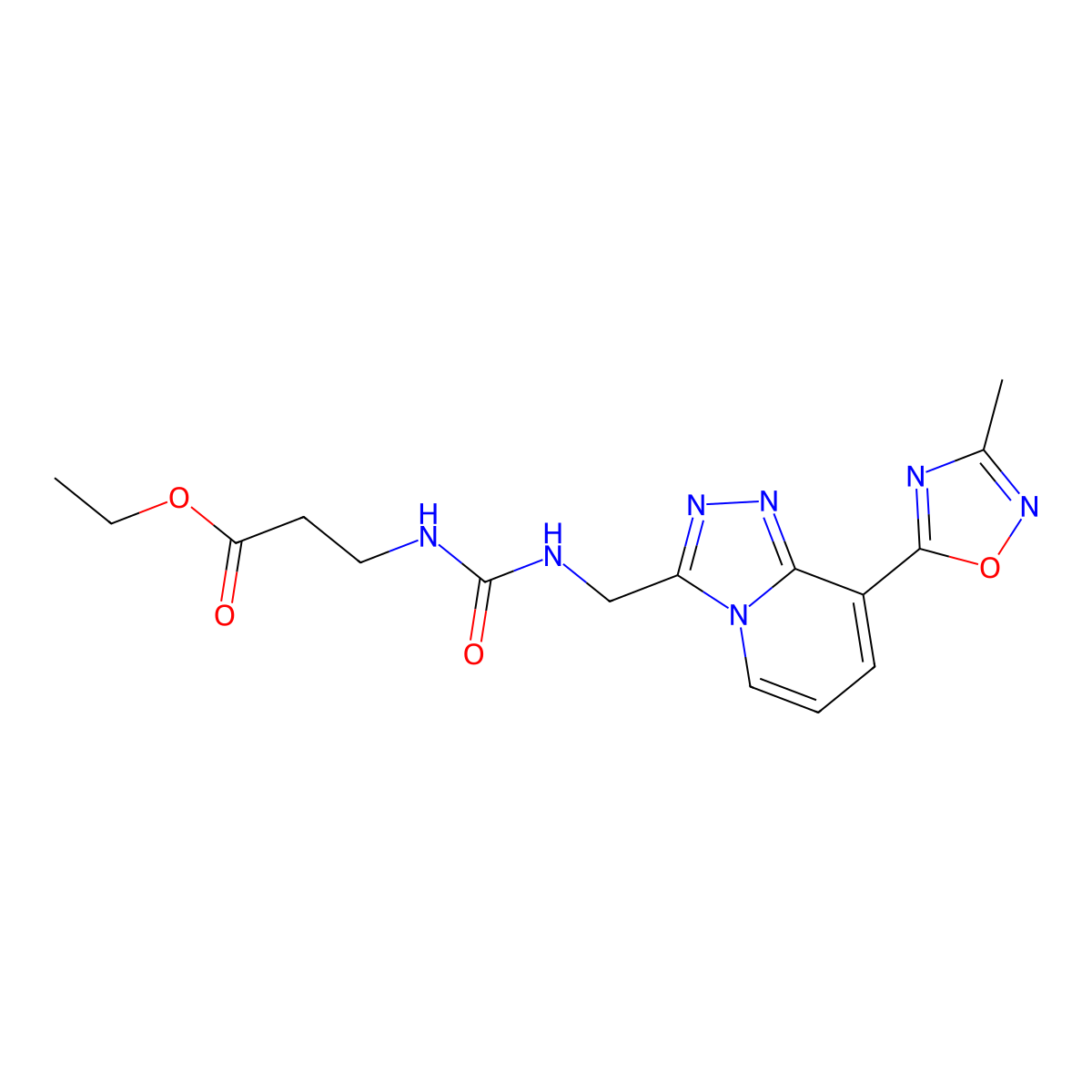 Ethyl 3-(3-((8-(3-methyl-1,2,4-oxadiazol-5-yl)-[1,2,4]triazolo[4,3-a]pyridin-3-yl)methyl)ureido)propanoate molecular structure, CAS 2034531-92-3