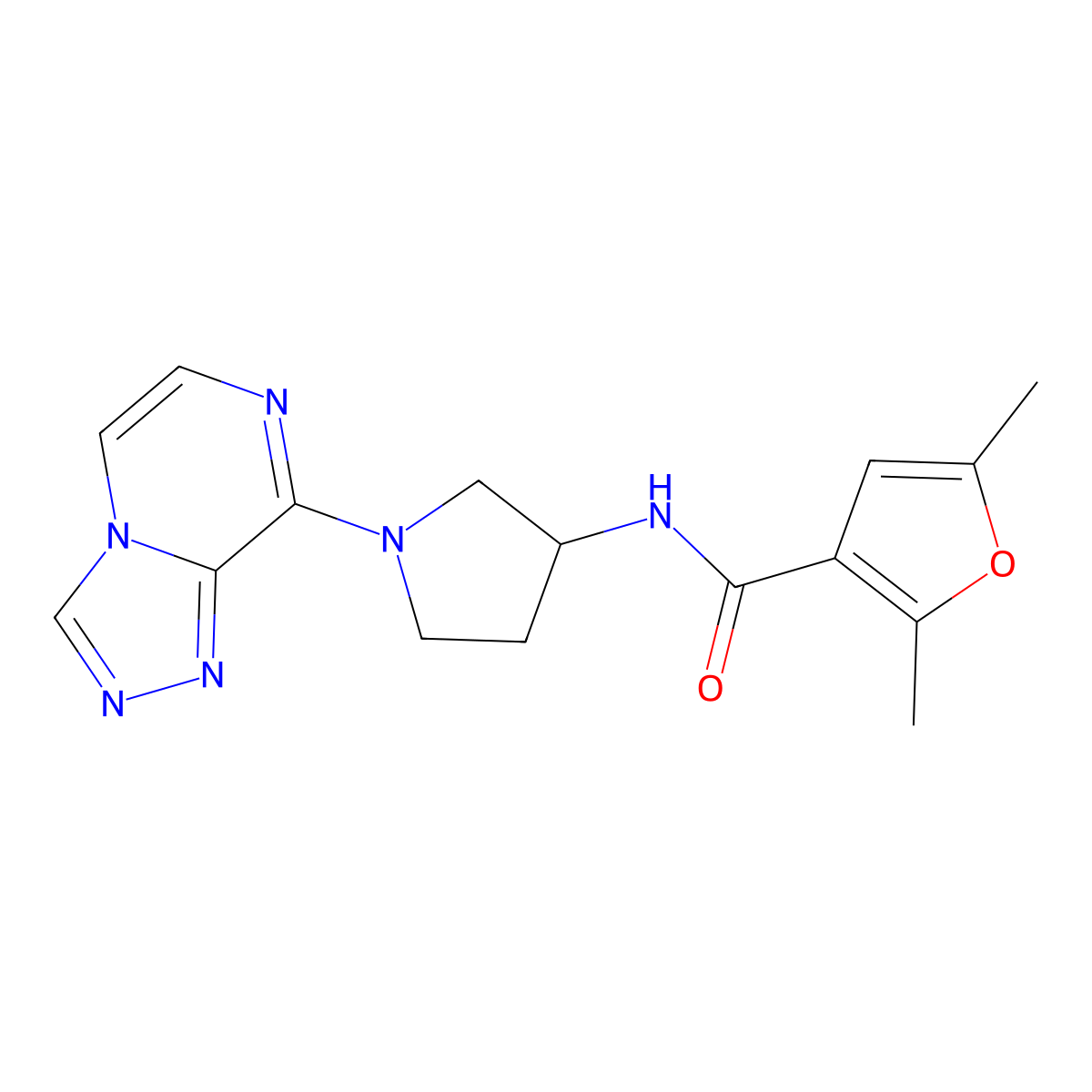 N-(1-([1,2,4]triazolo[4,3-a]pyrazin-8-yl)pyrrolidin-3-yl)-2,5-dimethylfuran-3-carboxamide molecular structure, CAS 2034531-93-4